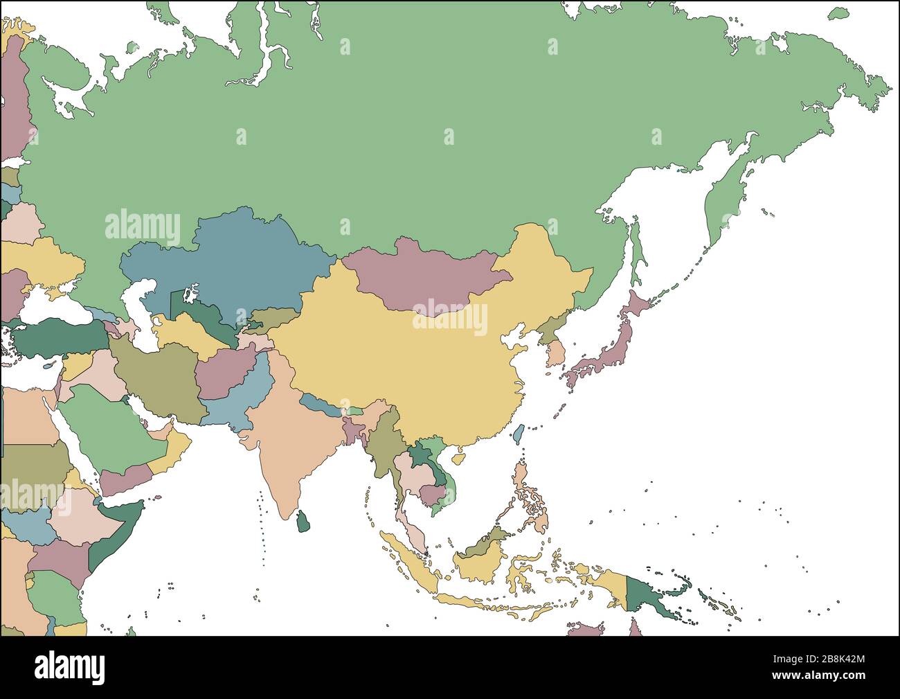Mappa del continente asiatico con i paesi Illustrazione Vettoriale
