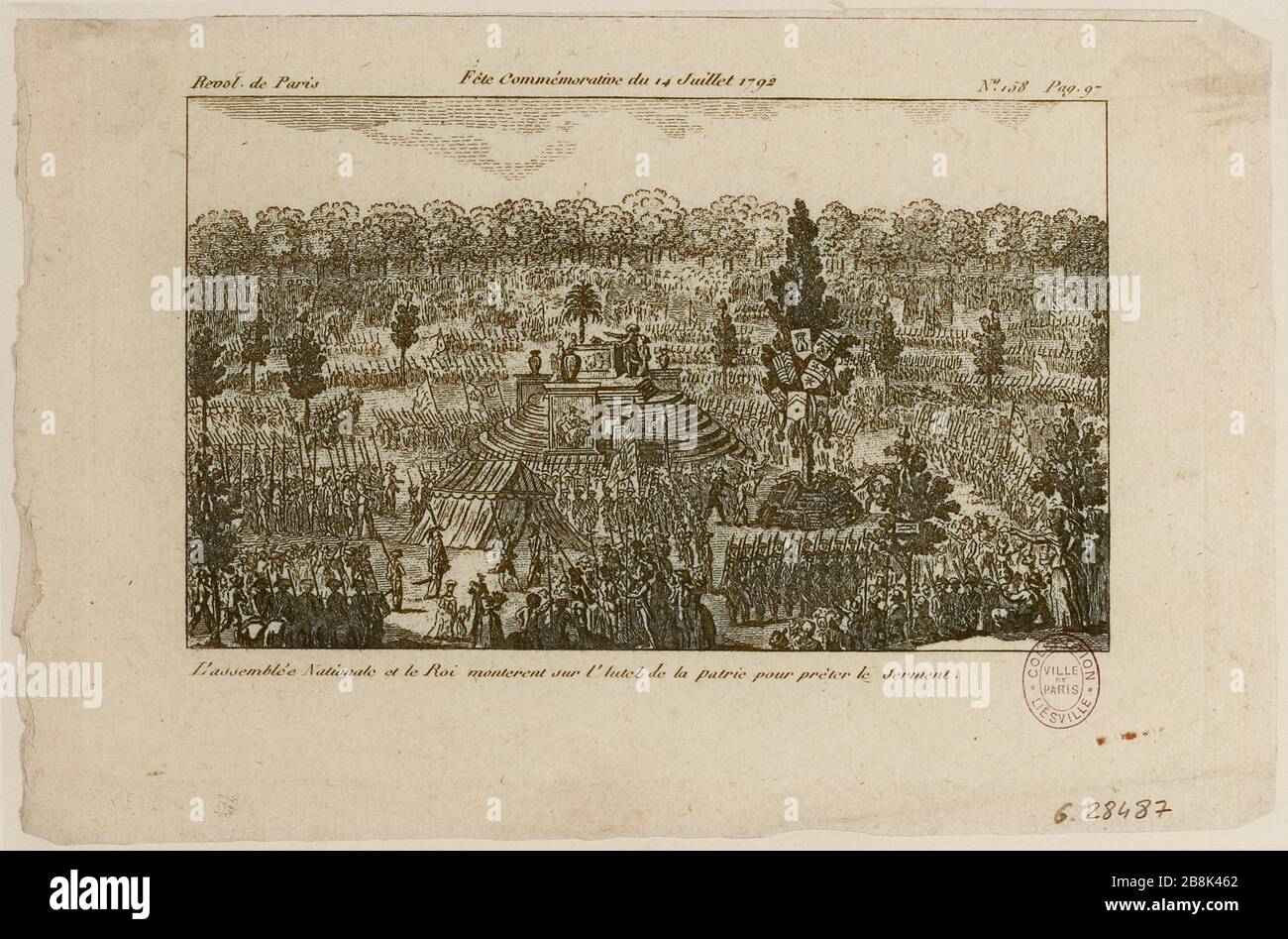 Rivoluzione francese: Terza festa della Federazione sul Champ de Mars.l'Assemblée Nazionale e re prestare giuramento sull'altare della Patria. 7° distretto. 158, pag. 97, le rivoluzioni di Parigi Prud'homme (titolo fittizio) Foto Stock