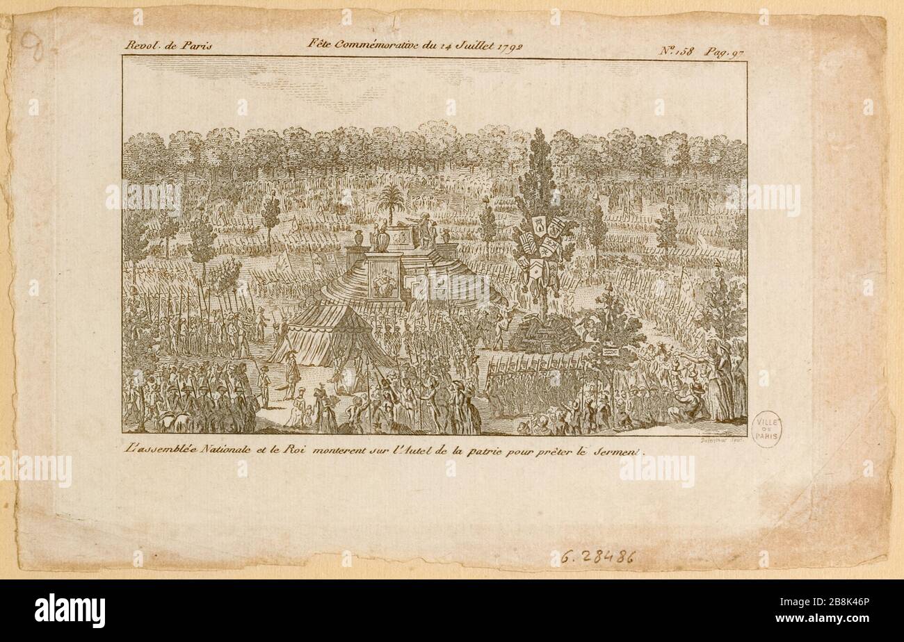 Rivoluzione francese: Terza festa della Federazione sul Champ de Mars.l'Assemblée Nazionale e re prestare giuramento sull'altare della Patria. 7° distretto. 158, pag. 97, il Paris Revolutions Prud'homme (TF) Foto Stock