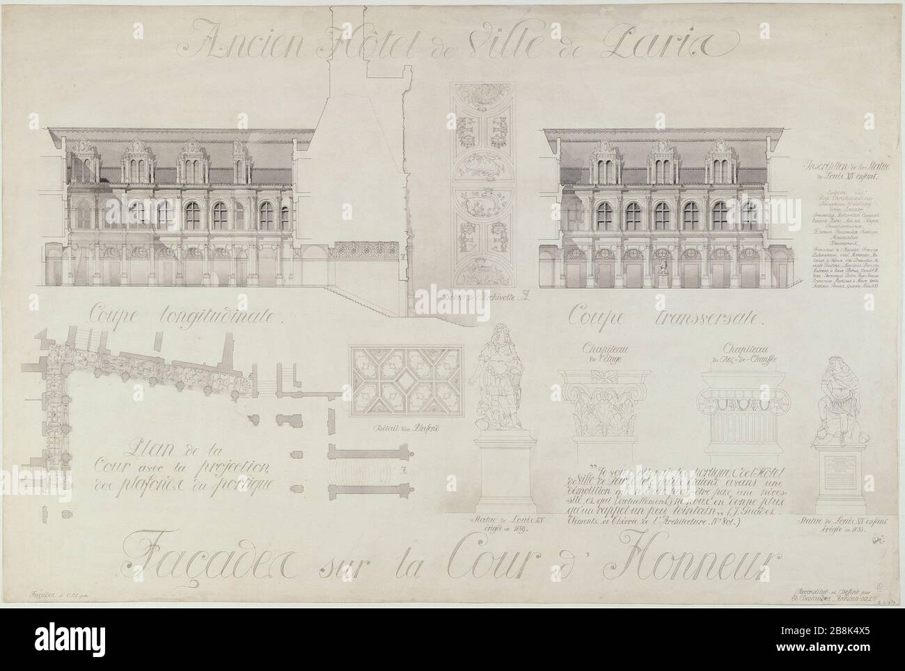 OLD TOWN HOTEL DE PARIS - DI FRONTE ALLA CORTE D'ONORE DESLANDES. "Ancien Hôtel de Ville de Paris : façades sur la cour d'honneur". Parigi, musée Carnavalet. Foto Stock