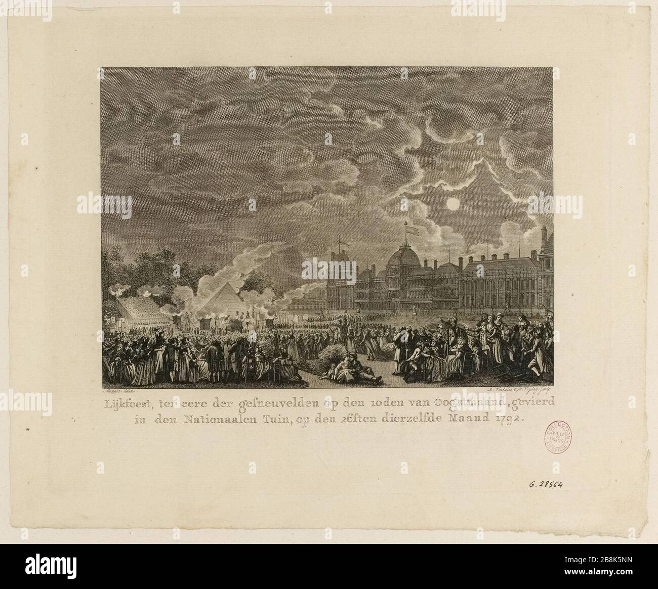 Rivoluzione francese: Giorno 26 agosto 1792: Servizio funebre in onore delle vittime del 10 agosto 1792. Corte Tuileries. 1 ° distretto. 35° piatto di Tafereelen van staatsomwenteling in FRANCIA (titolo fittizio) Foto Stock