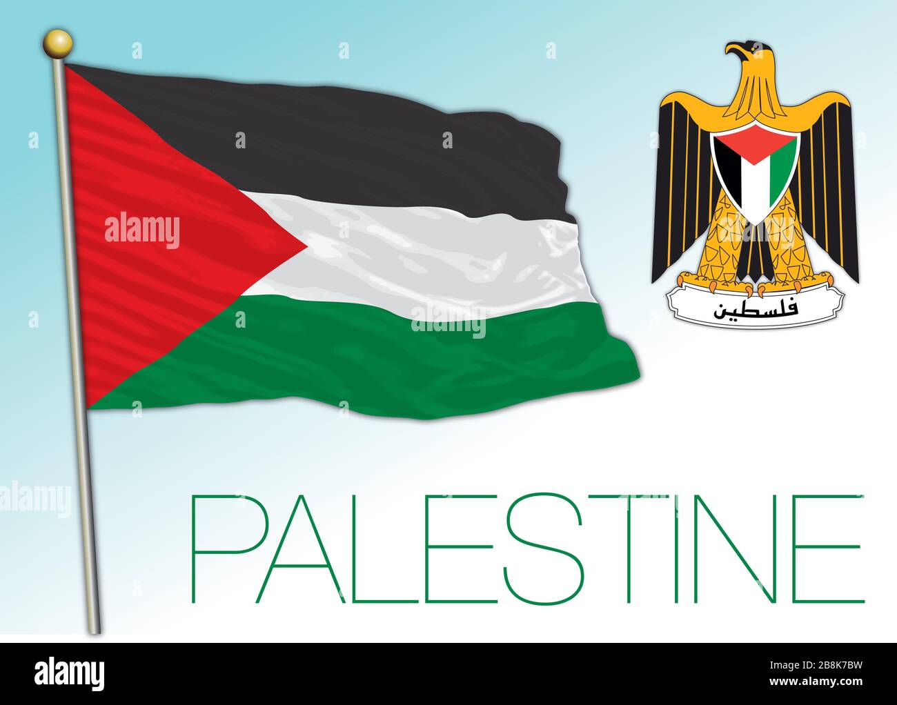 Bandiera e stemma ufficiale palestinese, paese medio-orientale, illustrazione vettoriale Illustrazione Vettoriale