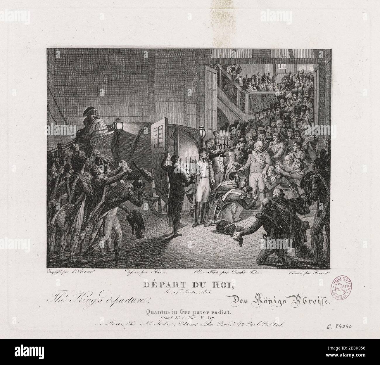 Partenza del re, 19 marzo 1815 Edme Bovinet (1767-1832). Départ du roi, le 19 Mars 1815. Eau-forte, burin. Parigi, musée Carnavalet. Foto Stock