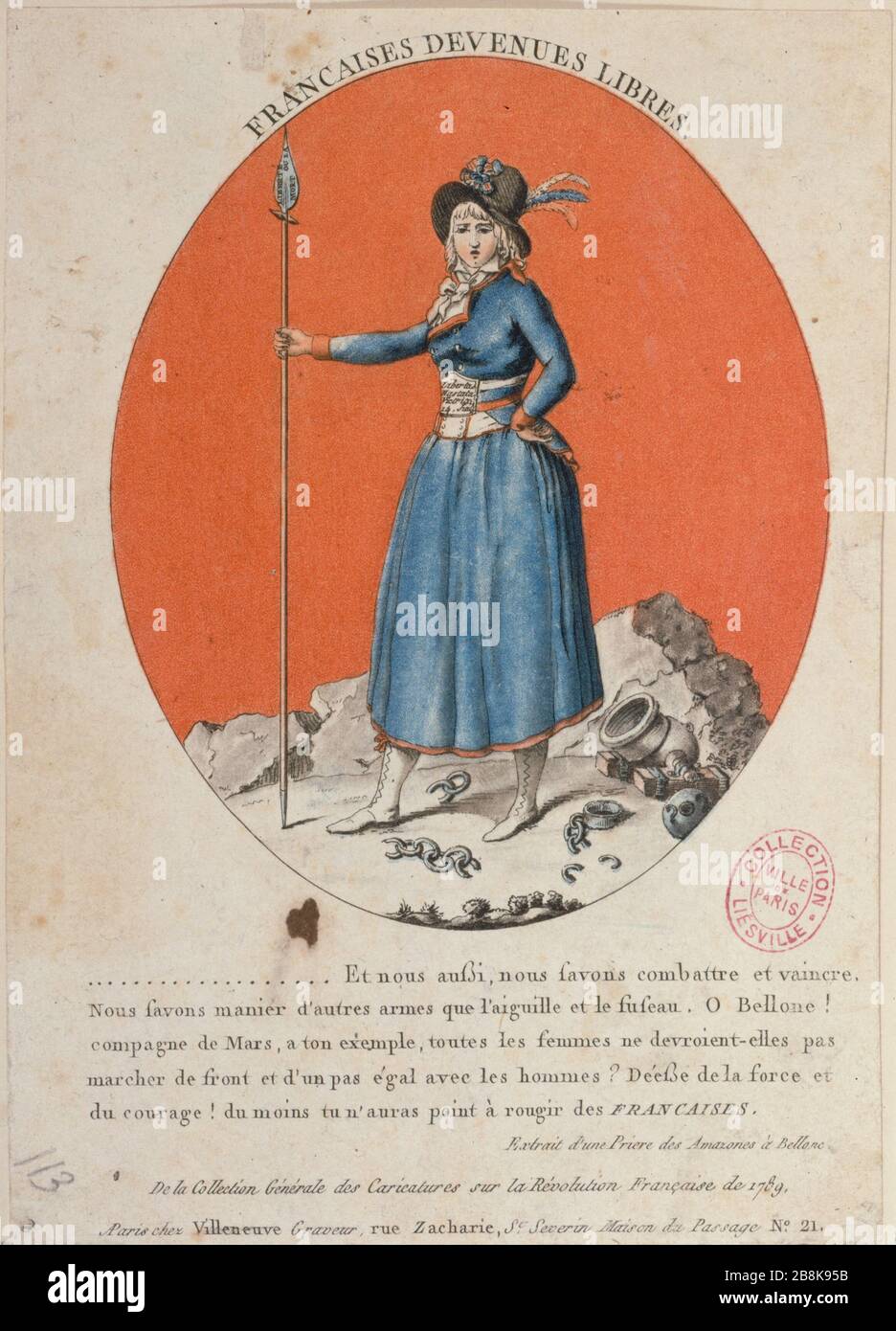 DIVENTA FRANCESE APERTO 'Françaises devenues libres'. Estampe de Villeneuve, 1789-1790. Parigi, musée Carnavalet. Foto Stock