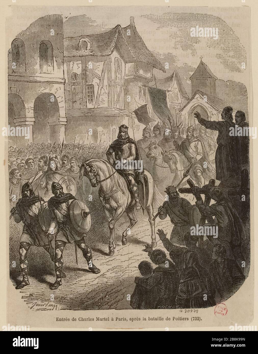 Charles Martel entrò a Parigi dopo la battaglia di Poitiers (732) (IT) Foto Stock