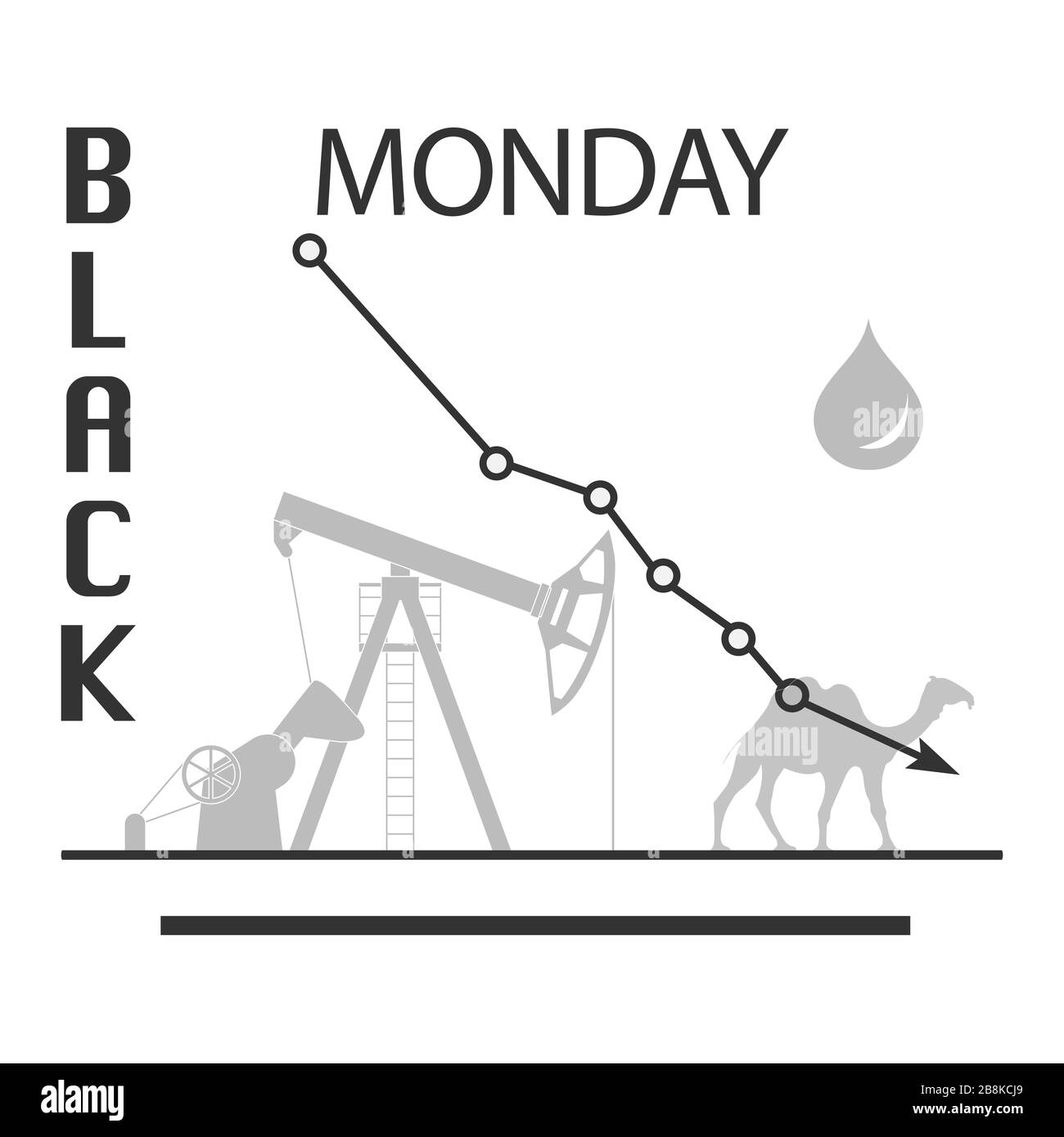Illustrazione vettoriale industria petrolifera. Prezzi in calo. Crisi economica. Riduzione della domanda pianificata. Mercato. La negoziazione sul cambio ha aumentato la produzione Equip Illustrazione Vettoriale