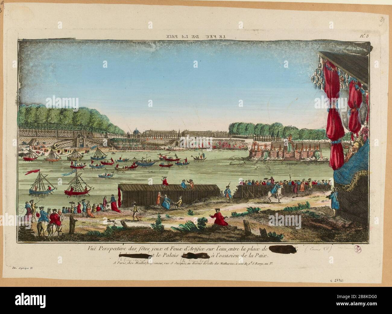 Fuoco Pace / prospettiva Visualizza giochi e celebrazioni Fuochi d'artificio sull'acqua, tra il luogo di [cancellato] e il Palazzo [graffiato], in occasione della Pace. (IT) Foto Stock