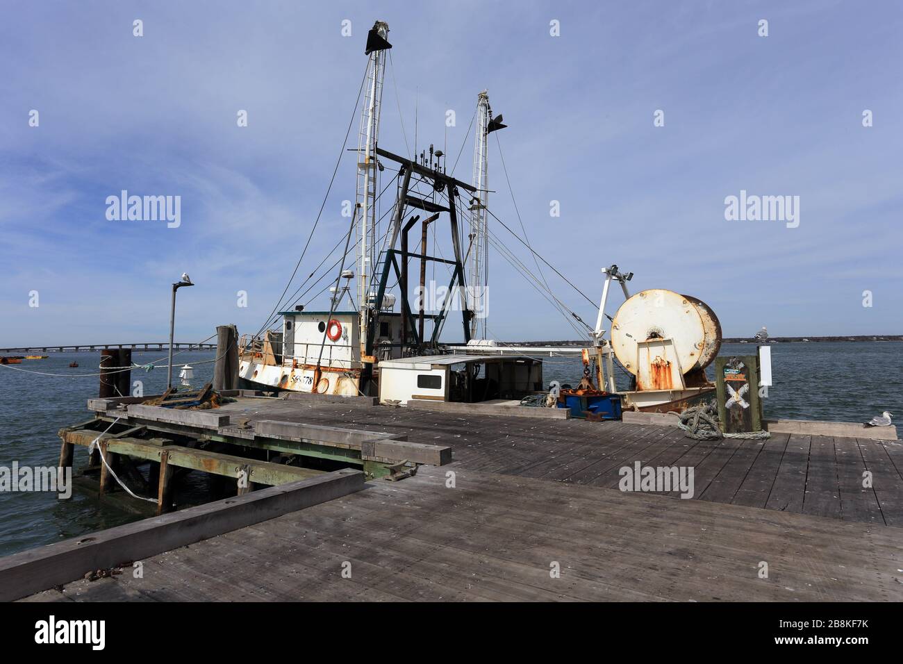 Molo commerciale di pesca Shinnecock Long Island New York Foto Stock