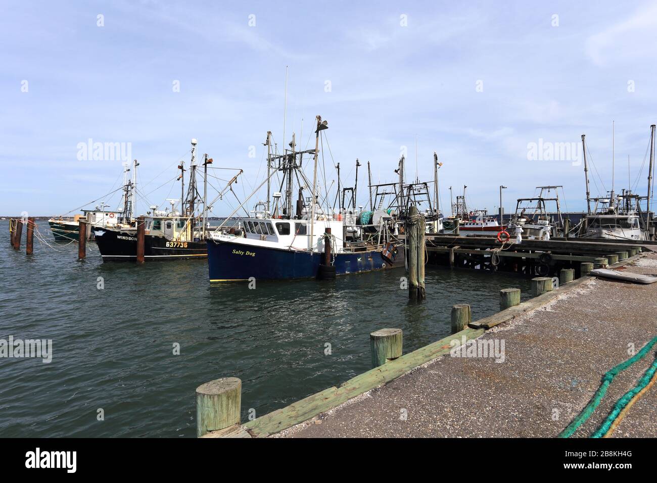 Molo commerciale di pesca Shinnecock Long Island New York Foto Stock