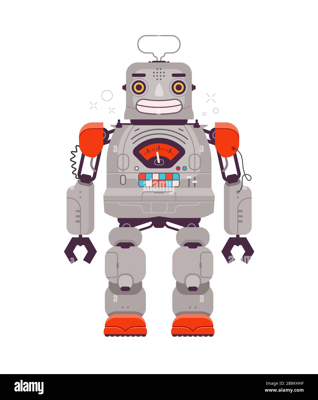 Robot Man retro. Cartoon divertente illustrazione vettoriale Illustrazione Vettoriale