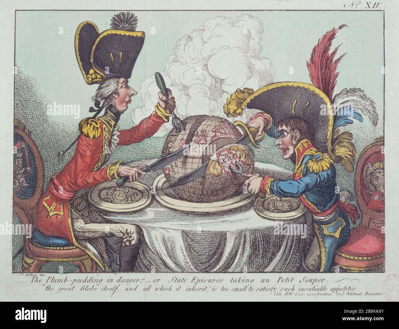 Il piombino-pudding in pericolo, o stato epicures prendendo un Petit Souper James Gillray (1757-1815). 'Il piumb-pudding in pericolo, o stato epicures prendere un Petit Souper'. Estampe. Parigi, musée Carnavalet. Foto Stock