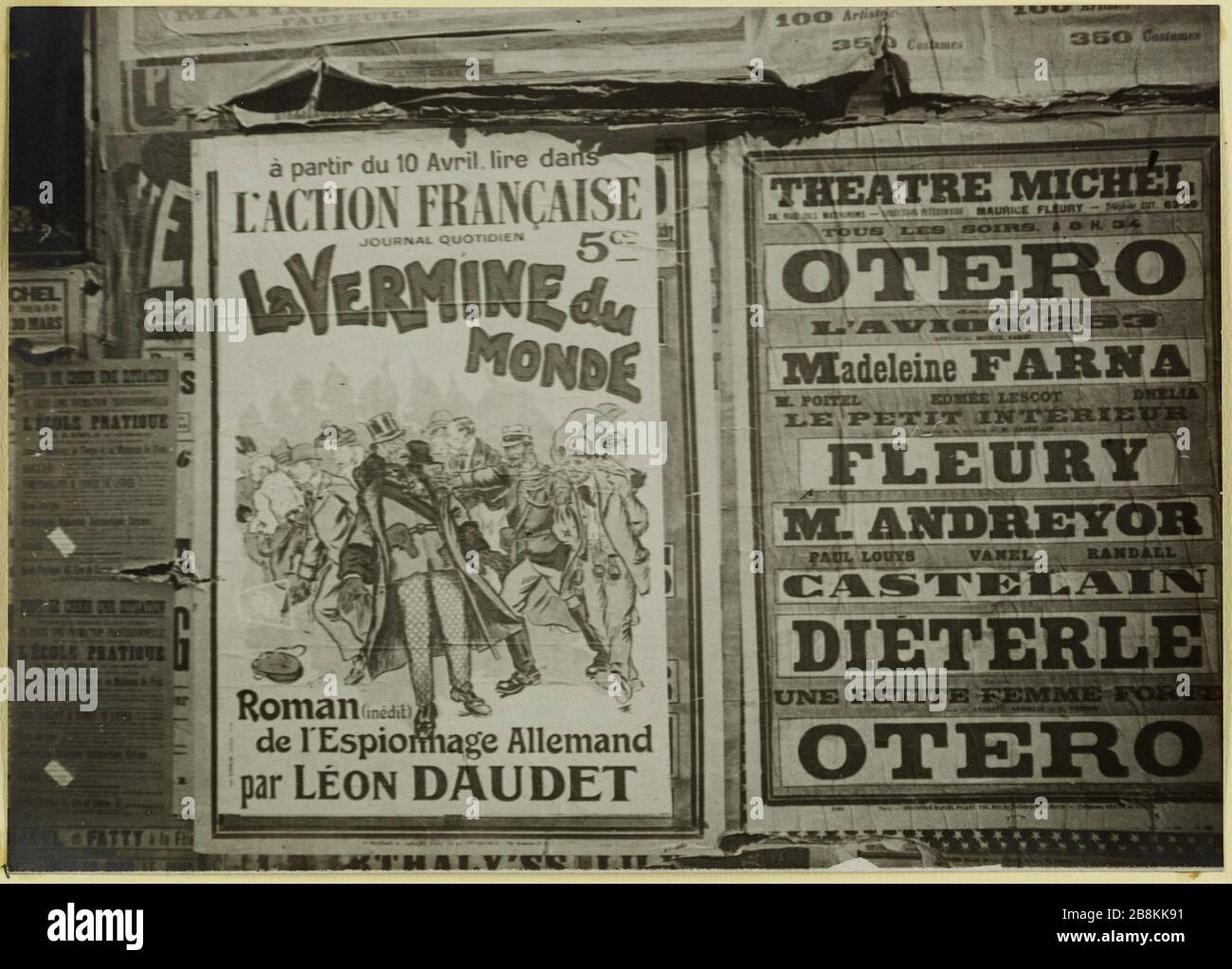 Posters vermin del mondo. Mostra 'vermin of the World' nel quotidiano francese Action, Parigi, 10 aprile 1918 Anonyme. Affiches la vermine du monde. Affari 'la Vermine du monde' dans le journal Action Française, Paris, 10 avril 1918. Tigre au gélatino-bromure d'argent. 10 avril 1918-10 avril 1918. Parigi, musée Carnavalet. Foto Stock