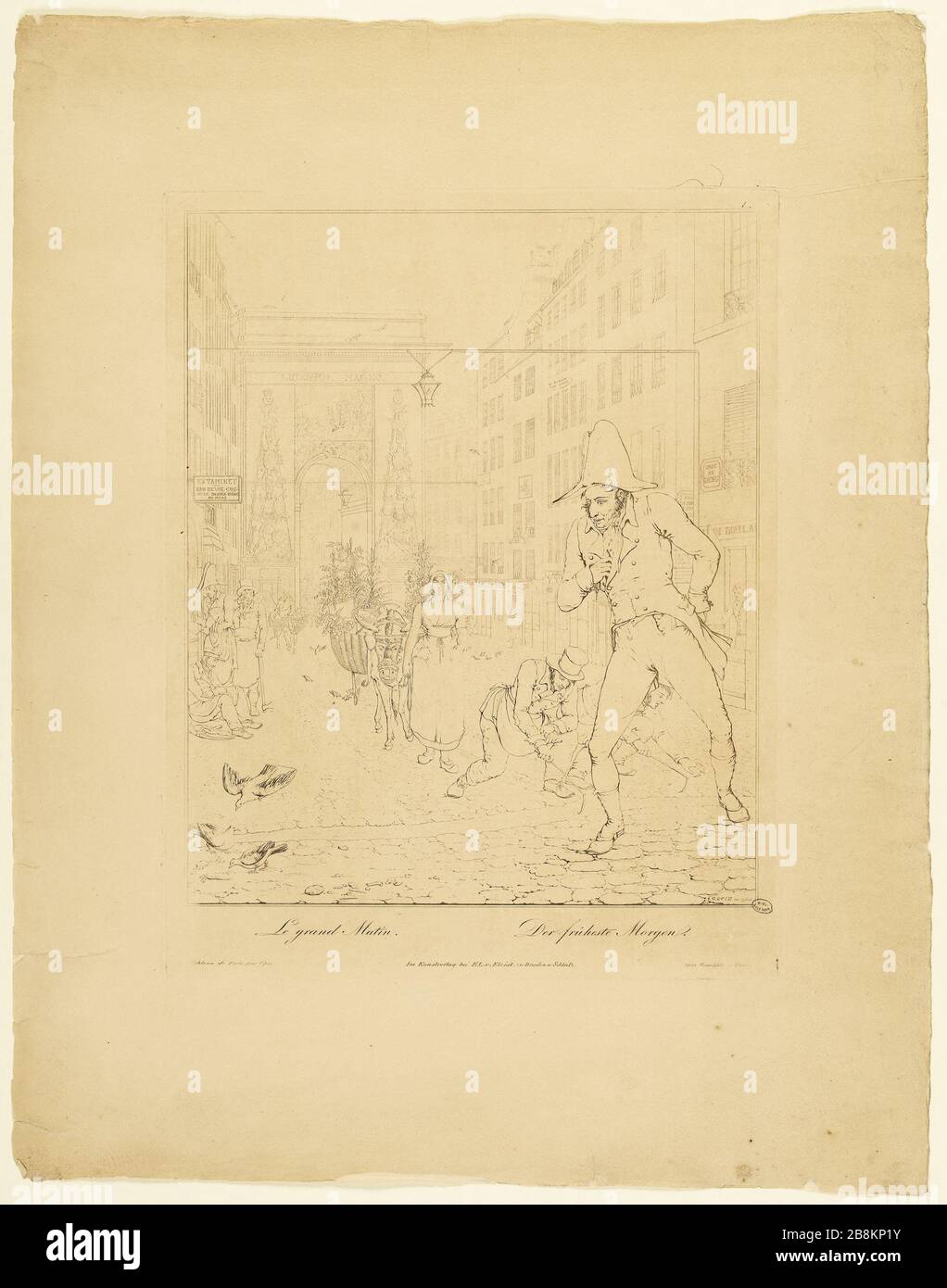 Grand Morning Georg Emanuel Opitz dit Opiz (1775-1841). 'Le Grand Matin'. Parigi (Xème arr.). Gravure (eau-forte au trait noir et blanc). 1813. Parigi, musée Carnavalet. Foto Stock