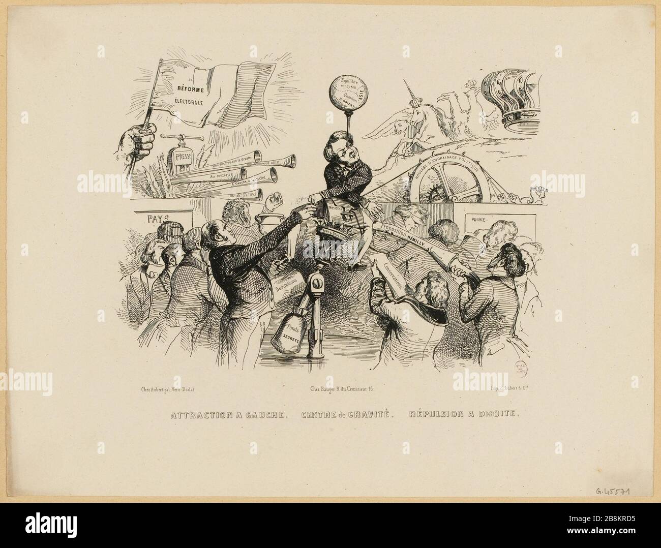 ATTRAZIONE SINISTRA. BARICENTRO. REPULSIONE A DESTRA. (TI) Foto Stock