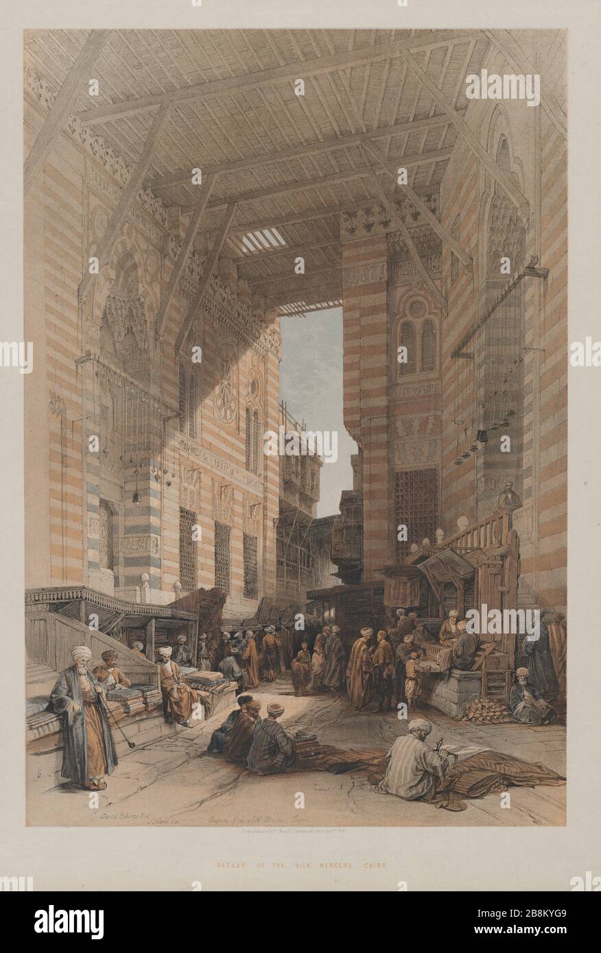 Egitto e Nubia, Volume III: Bazaar dei Mercer della Seta, il Cairo, 1848. Louis Haghe (British, 1806-1885), F. G. Moon, 20 Threadneedle Street, Londra, dopo David Roberts (British, 1796-1864). Litografia a colori Foto Stock