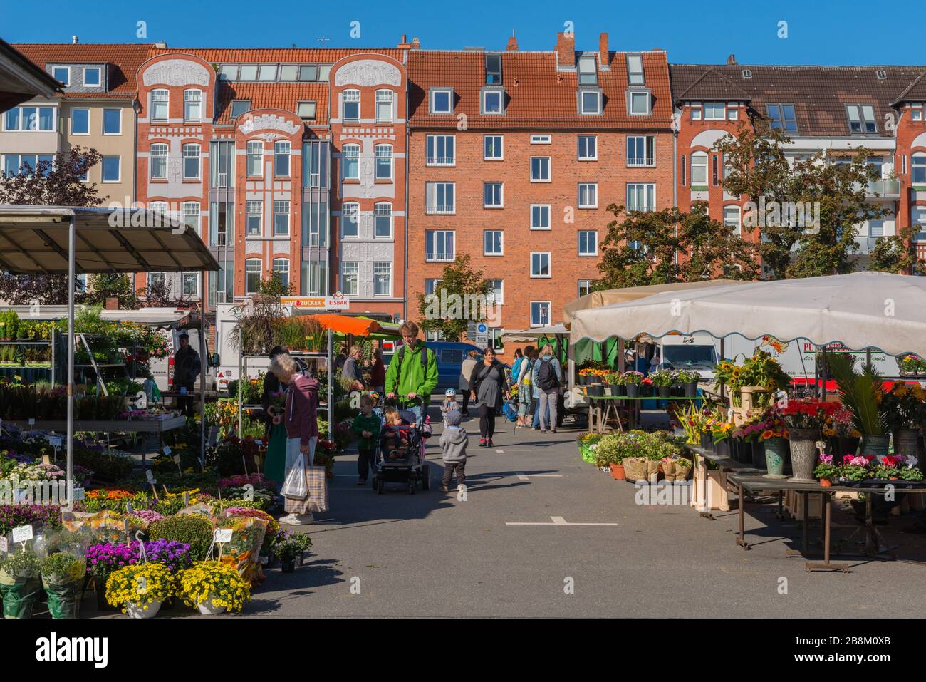 Giornata di mercato a Blücher Platz, quartiere residenziale superiore di Kiel, capitale dello Schleswig-Holstein, Germania del Nord, Europa Centrale Foto Stock