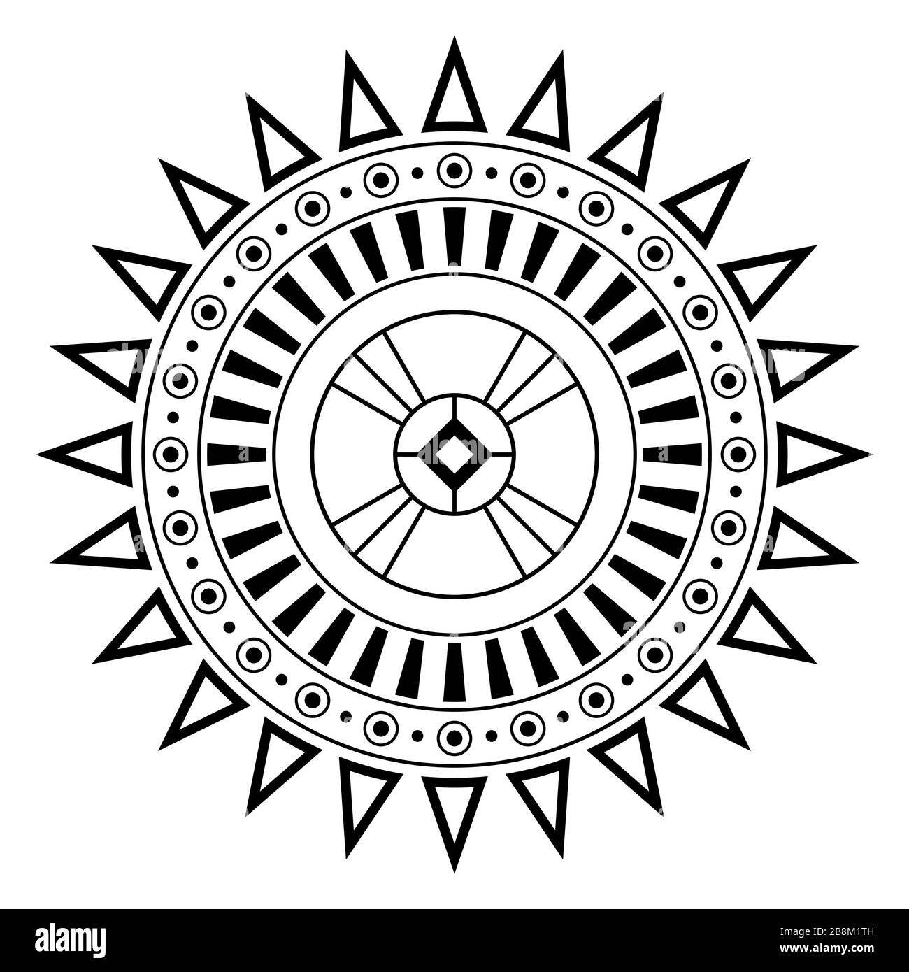 Abstract ornamento circolare. Mandala etnici. Stilizzata simbolo del sole. Rosette di elementi geometrici. Etnici tribali motif. Tatuaggio Stencil e stampe. Illustrazione Vettoriale