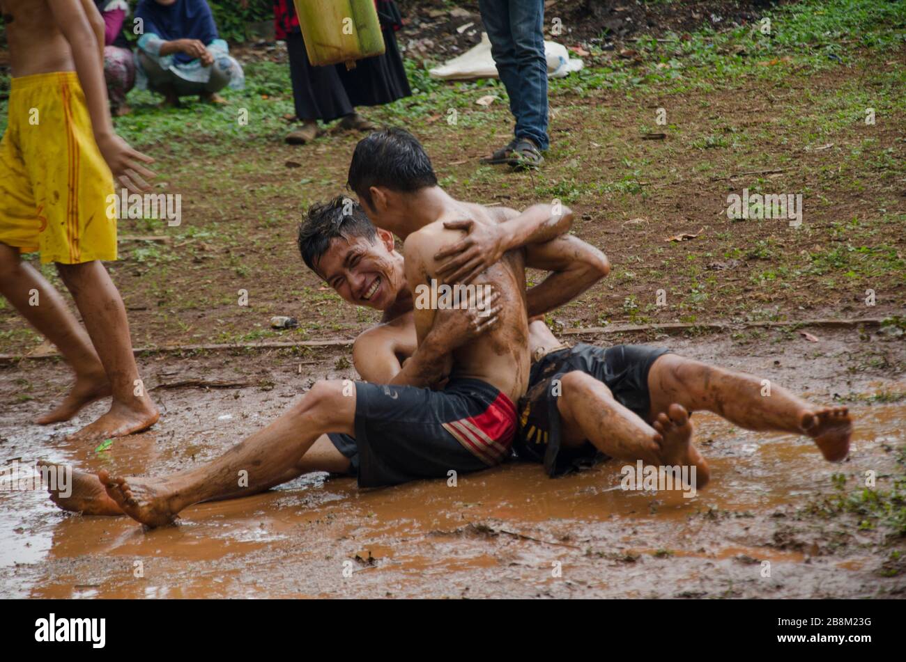 banana tree climbing (gioco tradizionale) Foto Stock