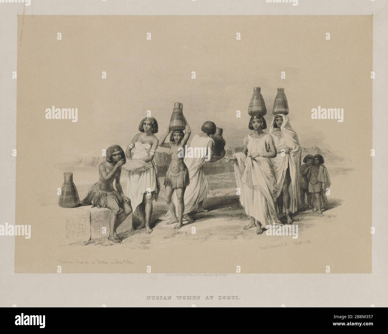 Donne nubiane a Kori (Kurti, Sudan) sul Nilo, 1847 dall'Egitto e Nubia, Volume i: Donne nubiane a Kortie, sul Nilo, 1847. Louis Haghe (British, 1806-1885), F. G. Moon, 20 Threadneedle Street, Londra, dopo David Roberts (British, 1796-1864). Litografia a colori; foglio: 37.5 x 43 cm (14 3/4 x 16 15/16 in.); immagine: 25.5 x 35.3 cm (10 1/16 x 13 7/8 in.). Il Cleveland Museum of Art, Bequest di John Bonebrake 2012.241 Foto Stock
