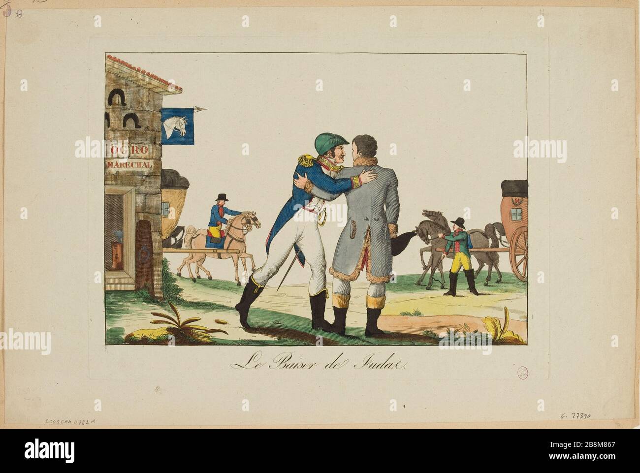 Il bacio di Giuda Anonyme. "Le baiser de Judas". Eau-forte coloriée. 1814. Parigi, musée Carnavalet. Foto Stock