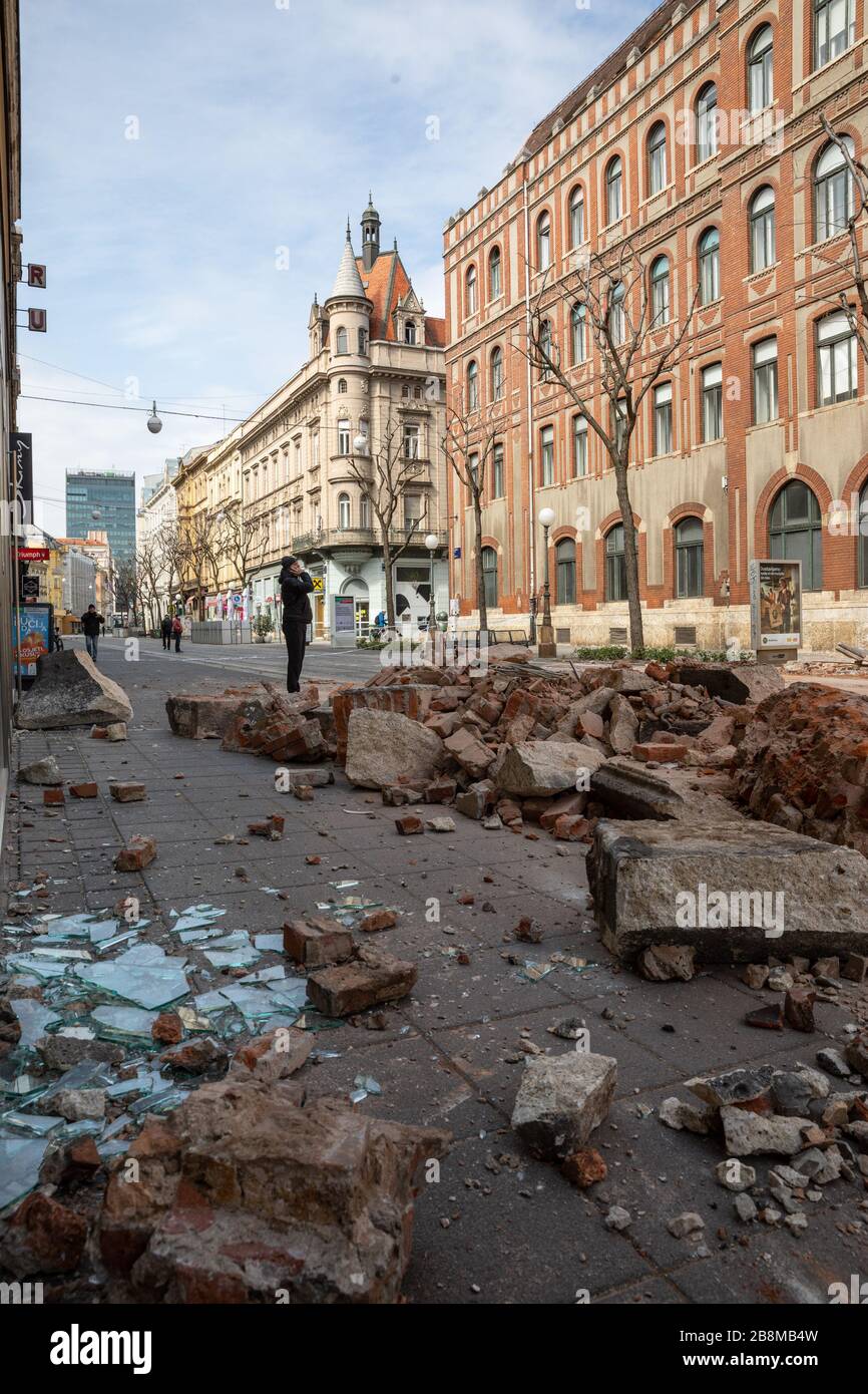 Terremoto nel centro di Zagabria, via Jurisiceva posta centrale Foto Stock