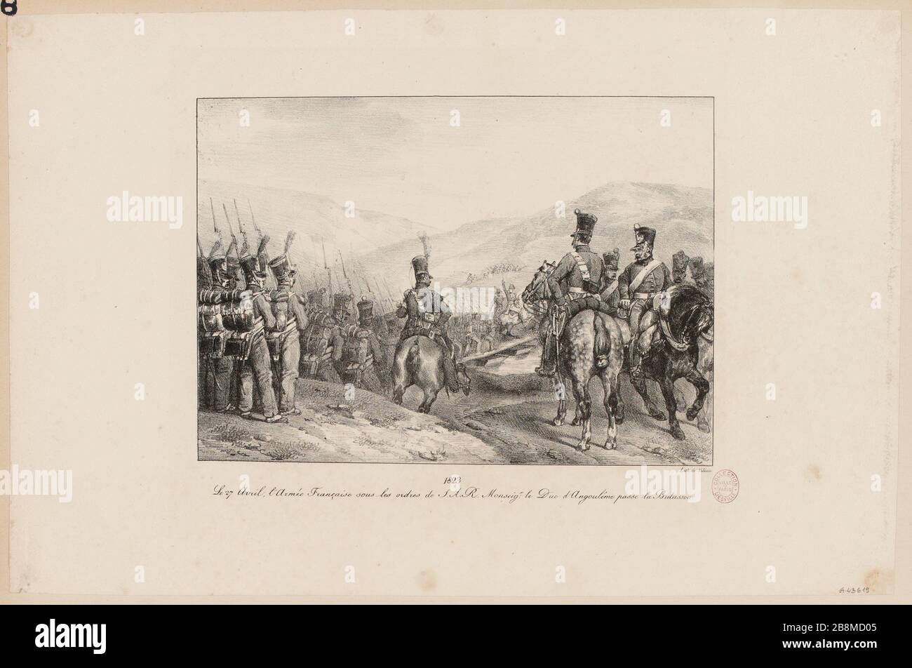 Il 27 aprile, l'esercito francese sotto il comando della S.A.R. Monseigr il Duca di Angoulême passa le Bidasoa. (TF) Foto Stock
