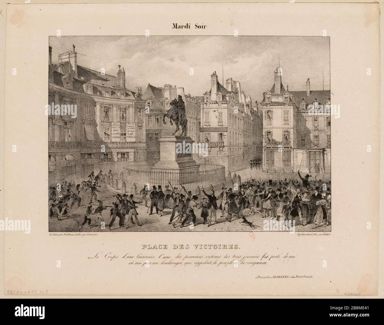 Martedì sera / Piazza Victoires./le corpo di una stufa, una delle prime vittime dei tre giorni, è stato trasportato da strada / strada da un panettiere, che ha chiamato la gente a vendicarsi. (IT) Foto Stock