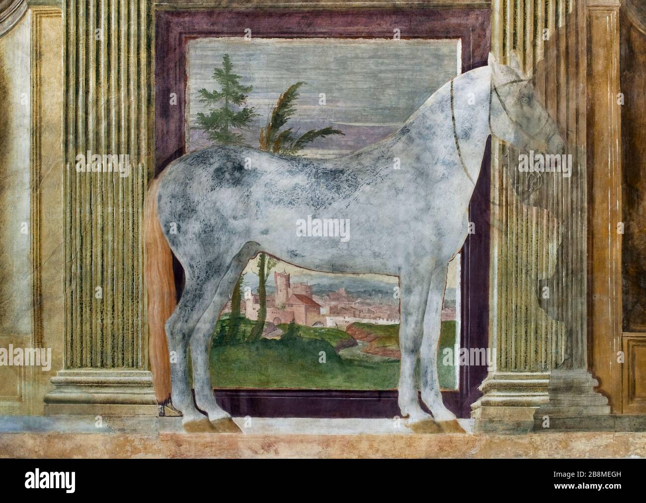 Uno dei più amati di Gonzaga. Affresco a grandezza naturale nella Camera dei cavalli (XVI secolo) all'interno di Palazzo te, Mantova, Lombardia, Italia. Foto Stock
