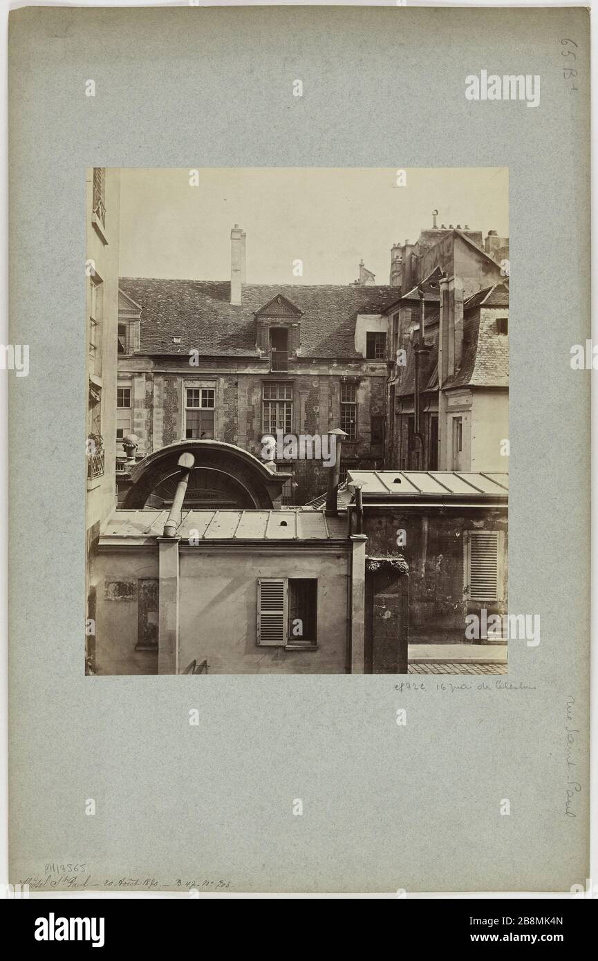 Hotel St Paul - 20 agosto 1870. Hotel St. Paul, St. Paul Street, 4 ° distretto di Parigi. Le Marais. Hôtel Saint-Paul, rue Saint-Paul, Parigi (IVème arr.). Photographie de Pierre Emonts (1831-1912). Tirage sur papier albuminé. 20 Août 1870. Parigi, musée Carnavalet. Foto Stock