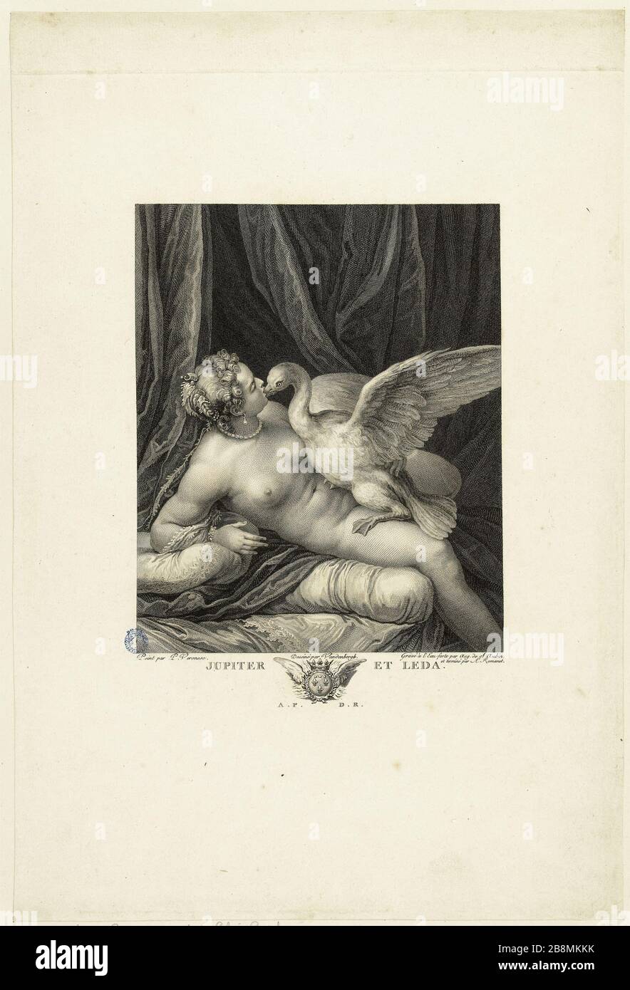 Giove e Leda dopo il Veronese Augustin de Saint-Aubin (1736-1807). Jupiter et Léda d'après Véronèse. Eau-forte et burin. Musée des Beaux-Arts de la Ville de Paris, Petit Palais. Foto Stock