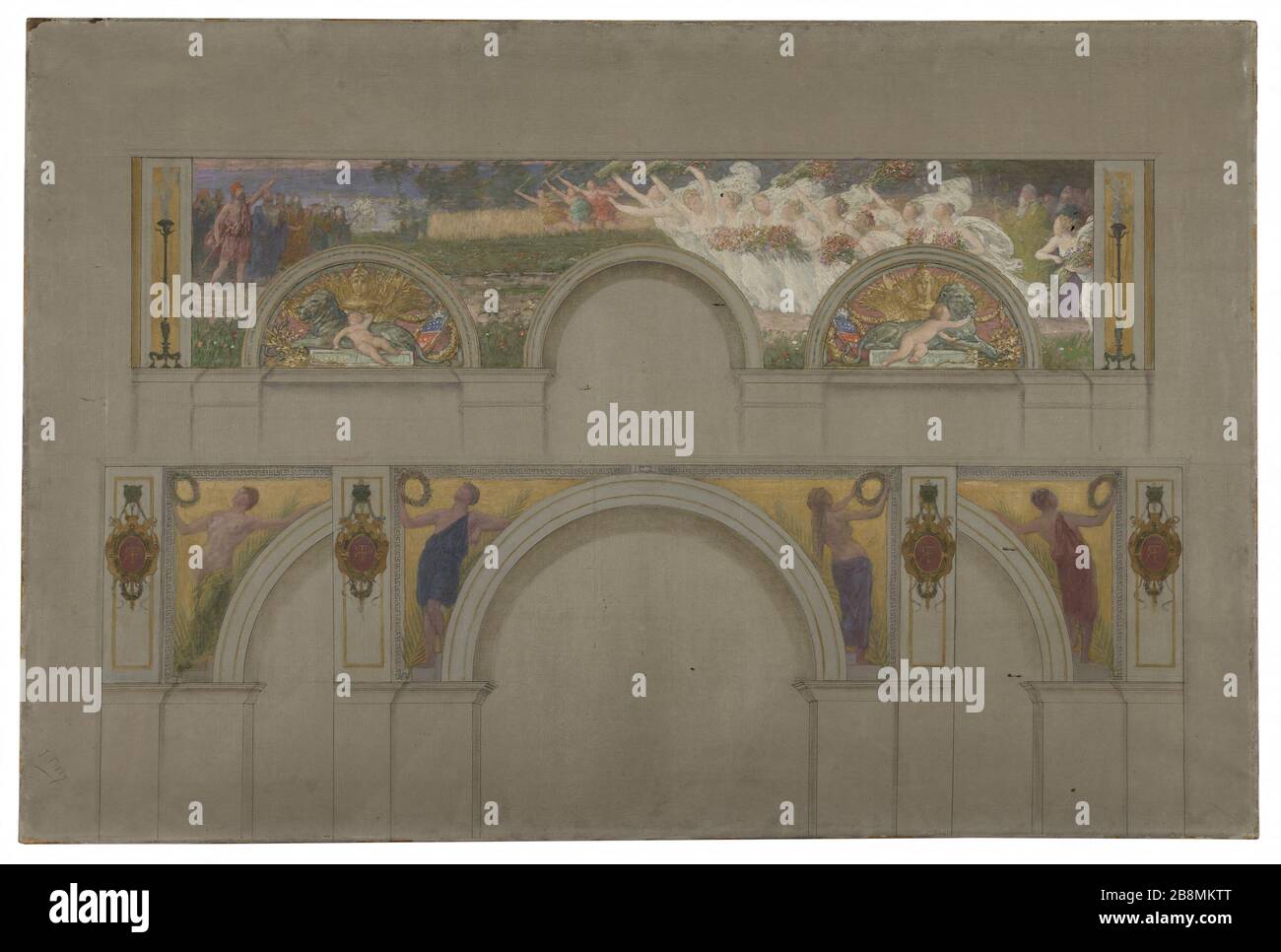 Schizzo per i saloni di ingresso dell'Hotel de Ville a Parigi: Scena antica: I guerrieri trionfali promessi. Jules-Jean Ferry. Esquisse pour les salons d'entrée de l'Hôtel de Ville de Paris : Scène Antique : le triomphe promis au guerriers. Fusain, encre et Huile sur toile. 1892. Musée des Beaux-Arts de la Ville de Paris, Petit Palais. Foto Stock