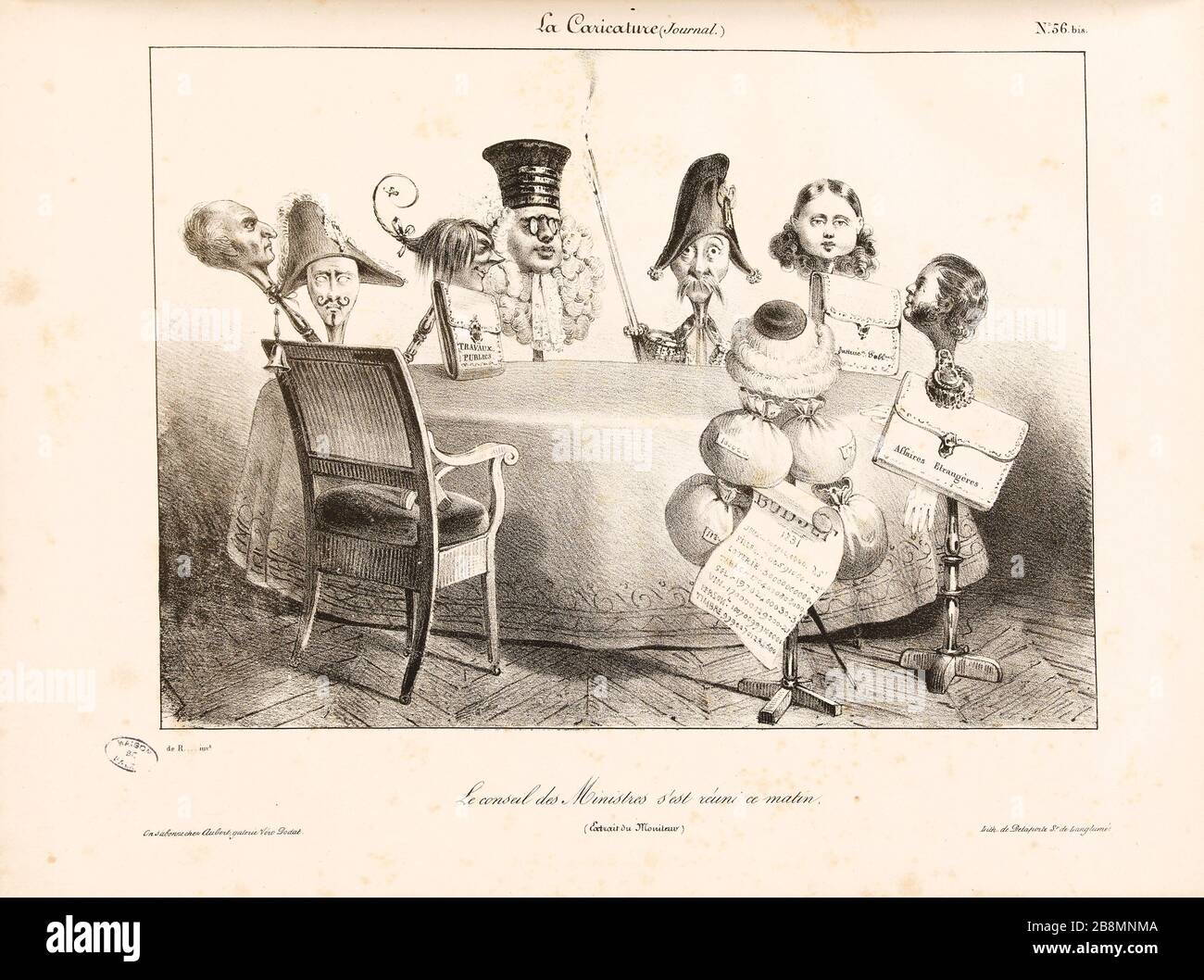 Il Consiglio dei ministri si è riunito questa mattina Louis-Henri de Rudder (1807-1881). Caricature de presse. "Le conseil des Ministres s'est réuni ce matin". Planche parue dans 'la Caricature' du 12 mai 1831. Lithographie. Parigi, Maison de Balzac. Foto Stock