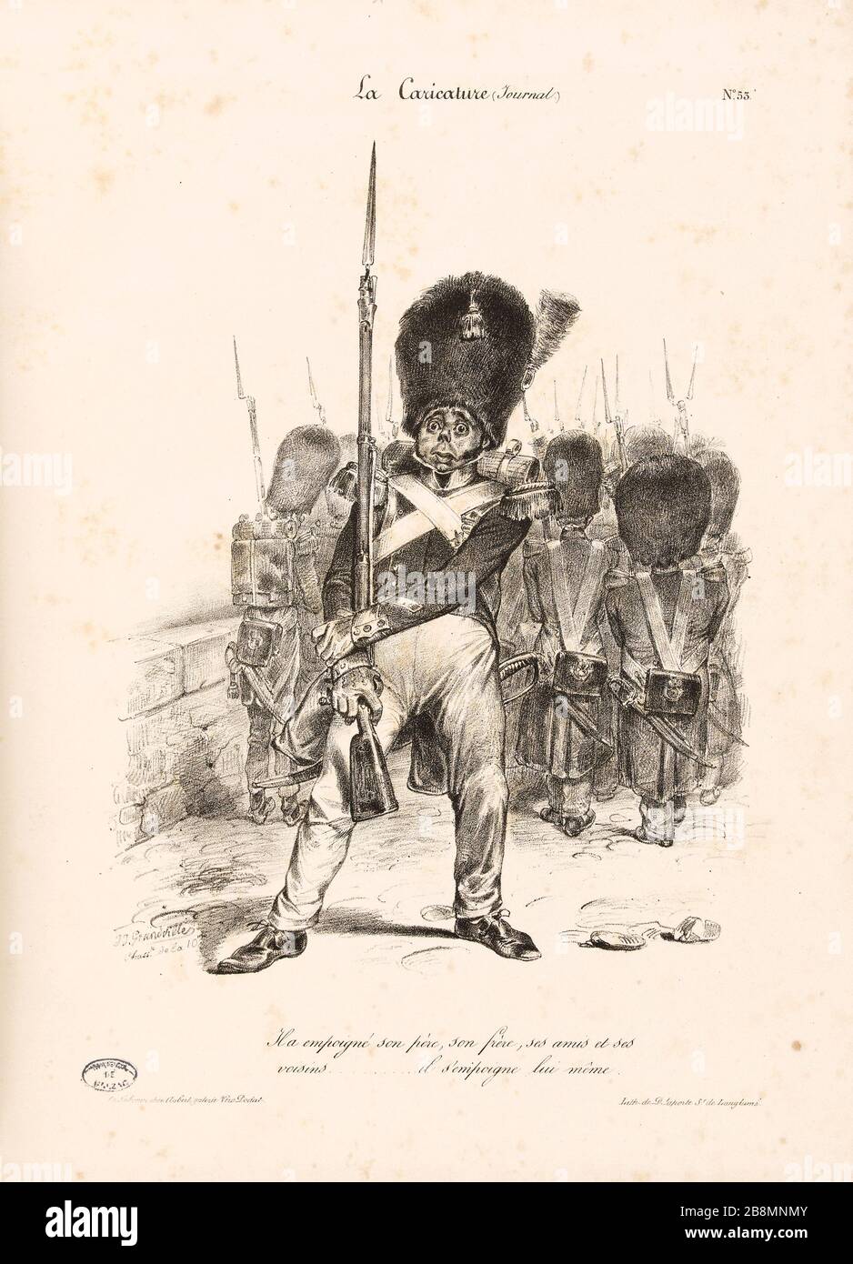 Afferrò suo padre, suo fratello, i suoi amici e vicini ......... / si afferra. Jean Ignace Isidore Gérard Grandville (1803-1847). Caricature de presse. "Il a empoigné son père, son frère, ses amis et ses voisins……… / il s’empoigne lui-même'. Planche parue dans 'la Caricature' du 5 mai 1831. Lithographie. Parigi, Maison de Balzac. Foto Stock