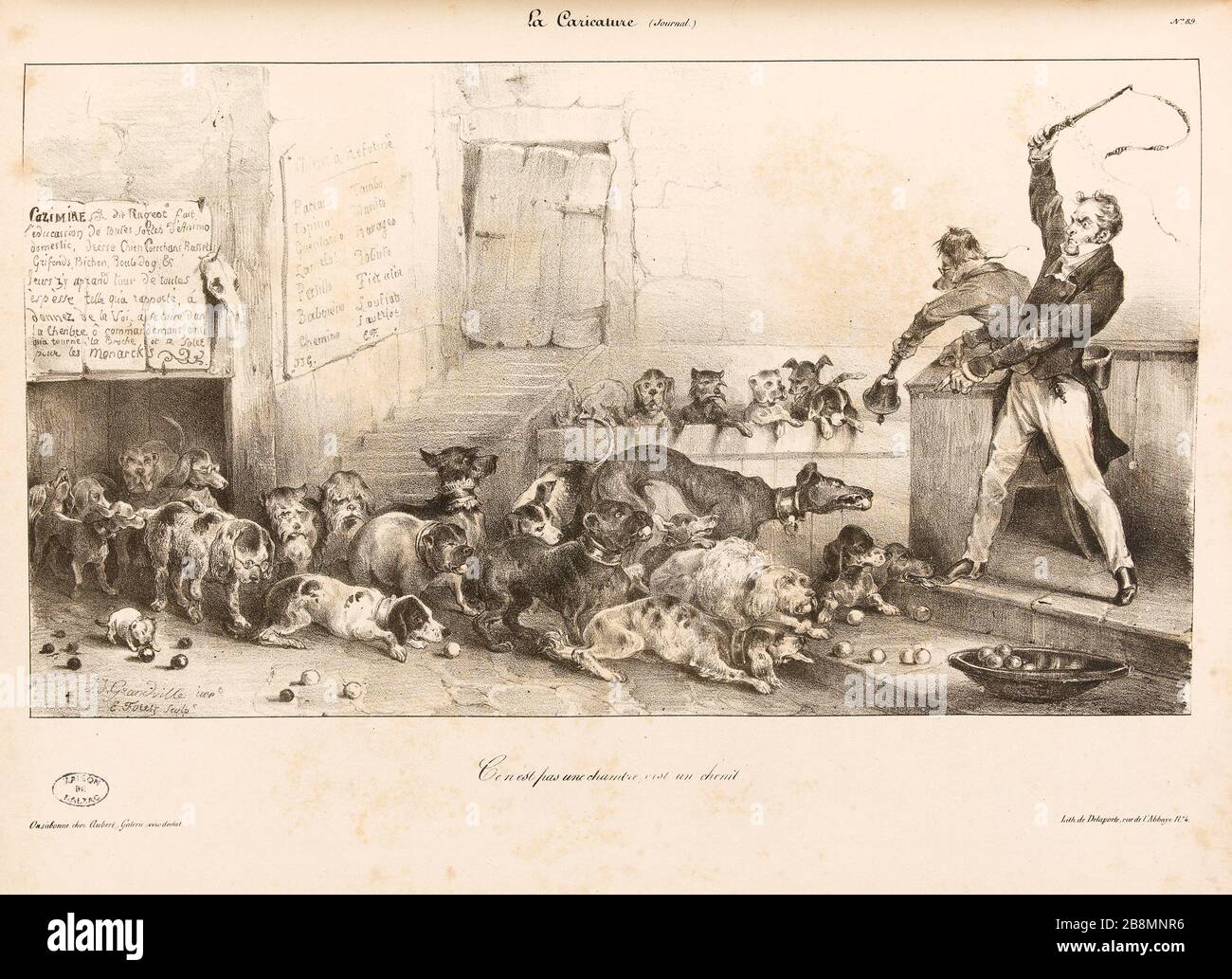 Questa non è una stanza, è un canile Jean Ignace Isidore Gérard Grandville (1803-1847). Caricature de presse. 'CE n’est pas une chambre, c' est un chenil'. Planche parue dans 'la Caricature' du 1er Septembre 1831. Lithographie. Parigi, Maison de Balzac. Foto Stock