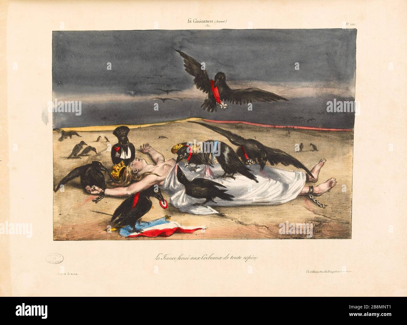 La Francia consegnava ai Ravens di ogni genere Jean Ignace Isidore Gérard Grandville (1803-1847). Caricature de presse. "La France livrée aux Corbeaux de toute espèce". Planche parue dans 'la Caricature' du 13 ottobre 1831. Lithographie. Parigi, Maison de Balzac. Foto Stock