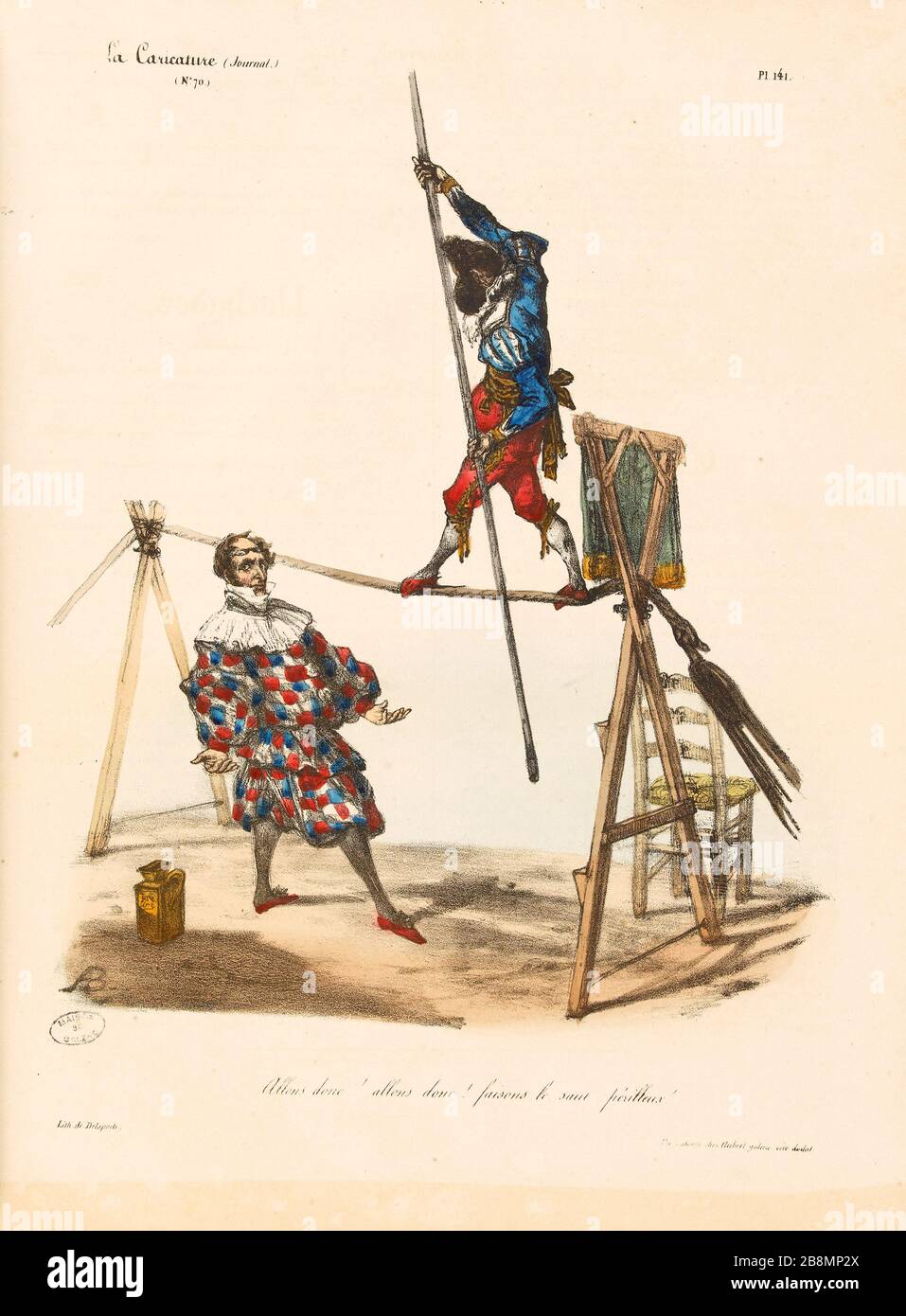 Dai! Così vada! fare i somersaults! Auguste Bouquet (1810-1846). Caricature de presse. 'Allons donc ! donc allons ! fairsons le saut périlleux !.' Planche parue dans 'la Caricature' du 1er mars 1832. Lithographie. Parigi, Maison de Balzac. Foto Stock