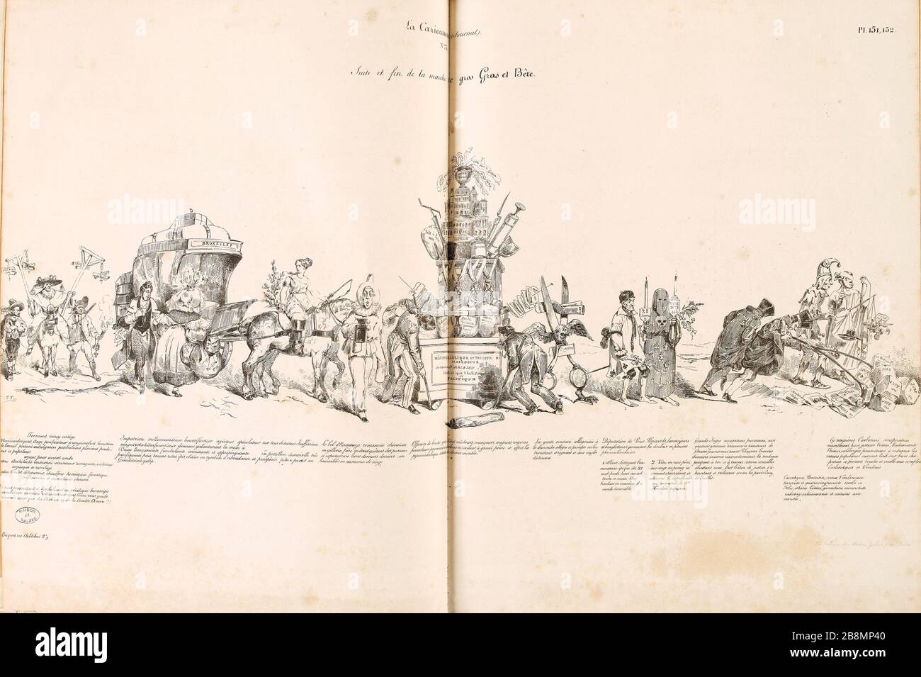 Marzo di Big Bold e Bestia, pl. 7 e 8. Continuazione e fine del mercato all'ingrosso Gras e Beast Jean Ignace Isidore Gérard Grandville (1803-1847). Caricature de presse. 'La Marche de Gros Gras et Bête, pl. 7 e 8. Suite et fin de la marche de gros Gras et Bête'. Planche parue dans 'la Caricature' du 5 avril 1832. Lithographie. Parigi, Maison de Balzac. Foto Stock