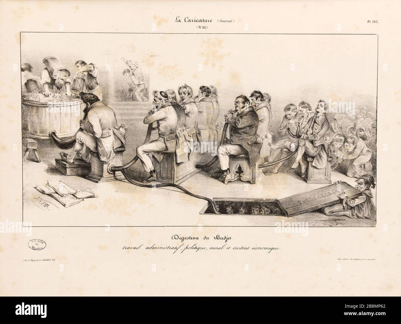 Digestione del Bugjet lavoro amministrativo, politico, morale e soprattutto economico Jean Ignace Isidore Gérard Grandville (1803-1847). Caricature de presse. "Digestion du Bugjet travail administratif, politique, Moral et surtout économique". Planche parue dans 'la Caricature' du 24 mai 1832. Lithographie. Parigi, Maison de Balzac. Foto Stock