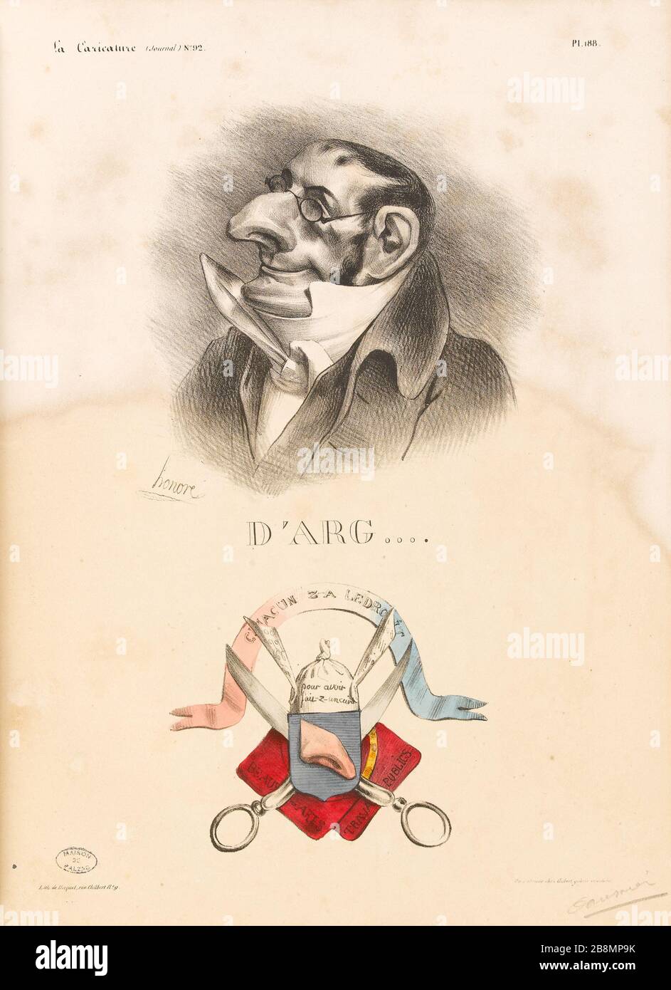 D'Angry ... Honoré Daumier (1808-1879). Caricature de presse. 'D'Arg'. Planche parue dans 'la Caricature' du 9 août 1832. Lithographie. Parigi, Maison de Balzac. Foto Stock