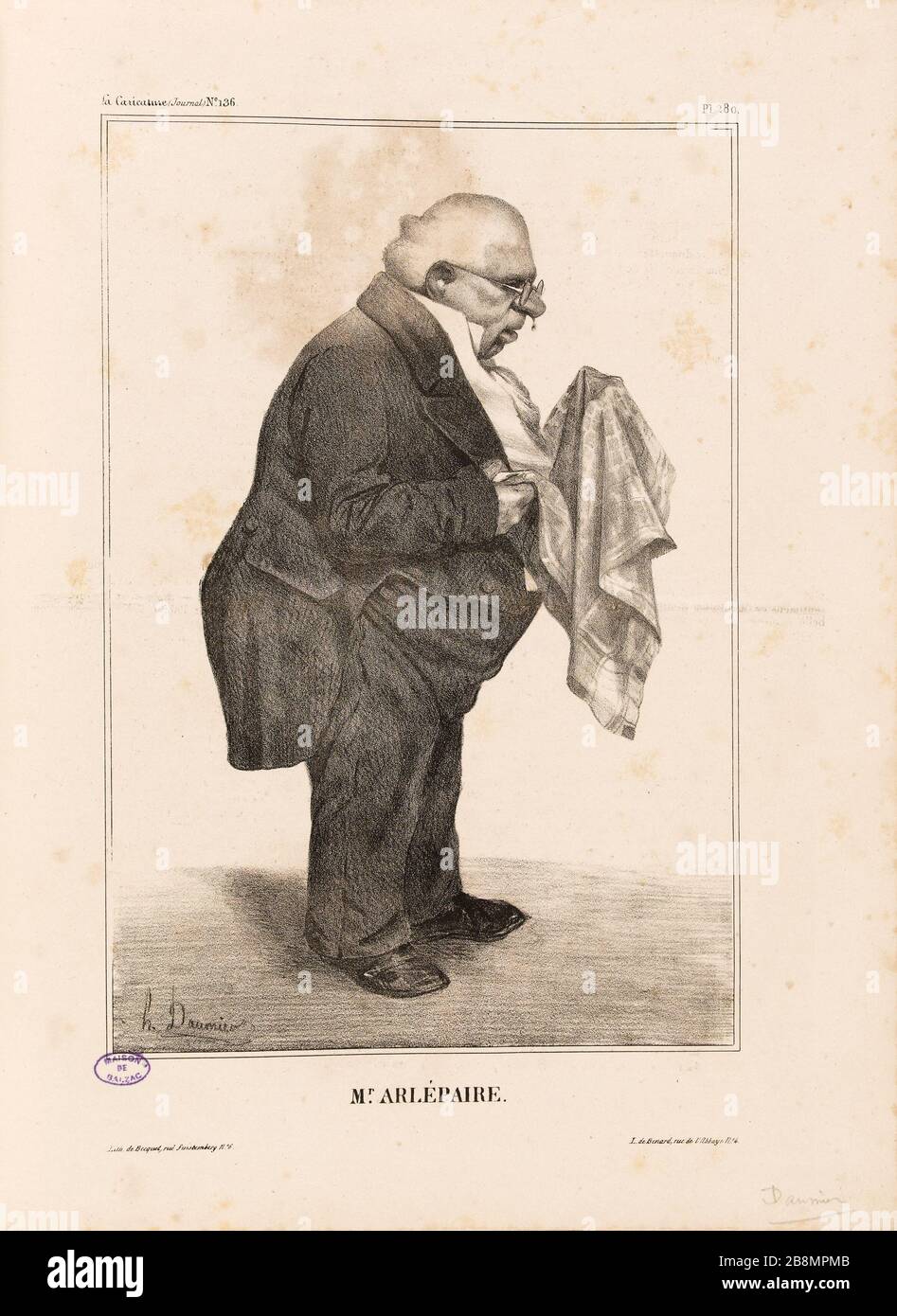 Sig. Arlépaire Honoré Daumier (1808-1879). Caricature de presse. 'MR Arlépaire'. Planche parue dans 'la Caricature' du 6 juin 1833. Lithographie. Parigi, Maison de Balzac. Foto Stock