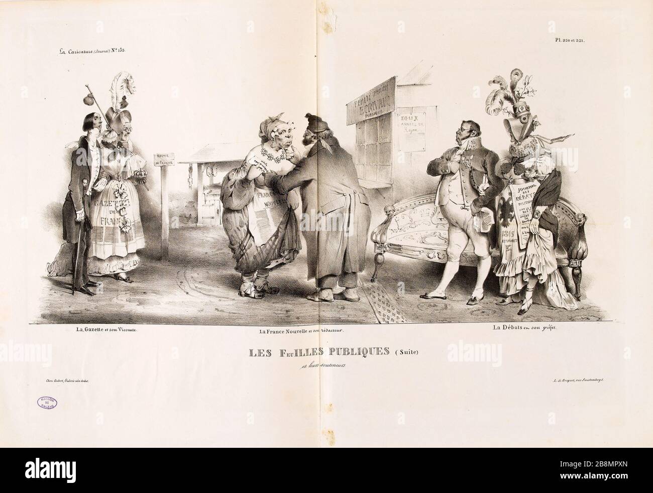 pubblico, pl foglie. 3 e 4. [senza titolo] Jean Ignace Isidore Gérard Grandville (1803-1847). Caricature de presse. 'Feuilles publicques, pl. 3 e 4. Planche parue dans 'la Caricature' du 10 ottobre 1833 (sans titre). Lithographie. Parigi, Maison de Balzac. Foto Stock
