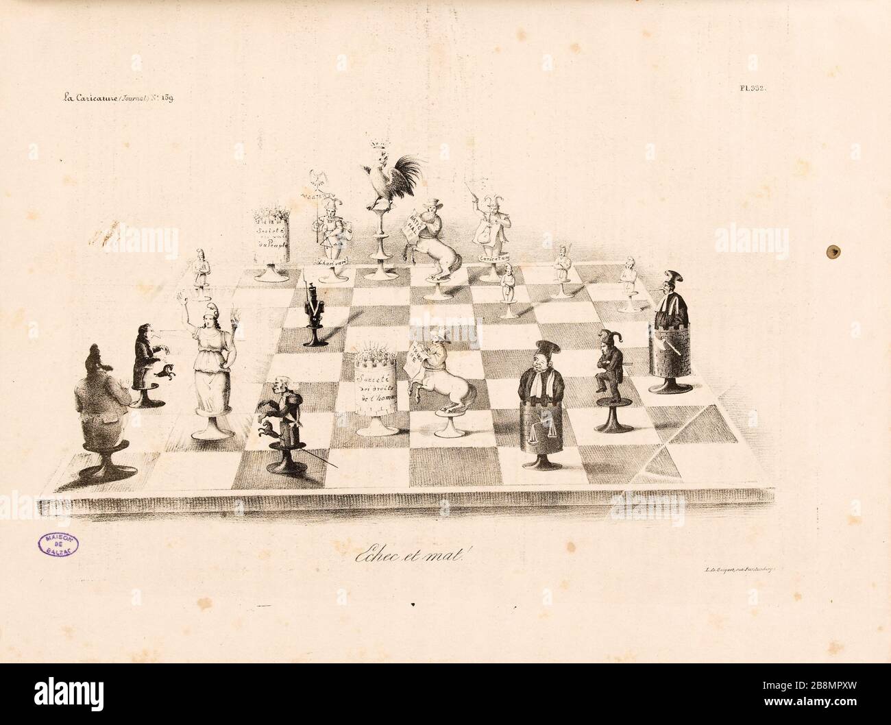 Non è riuscito! Anonyme. Caricature de presse. 'Echec et mat !.' Planche parue dans 'la Caricature' du 28 novembre 1833. Lithographie. Parigi, Maison de Balzac. Foto Stock