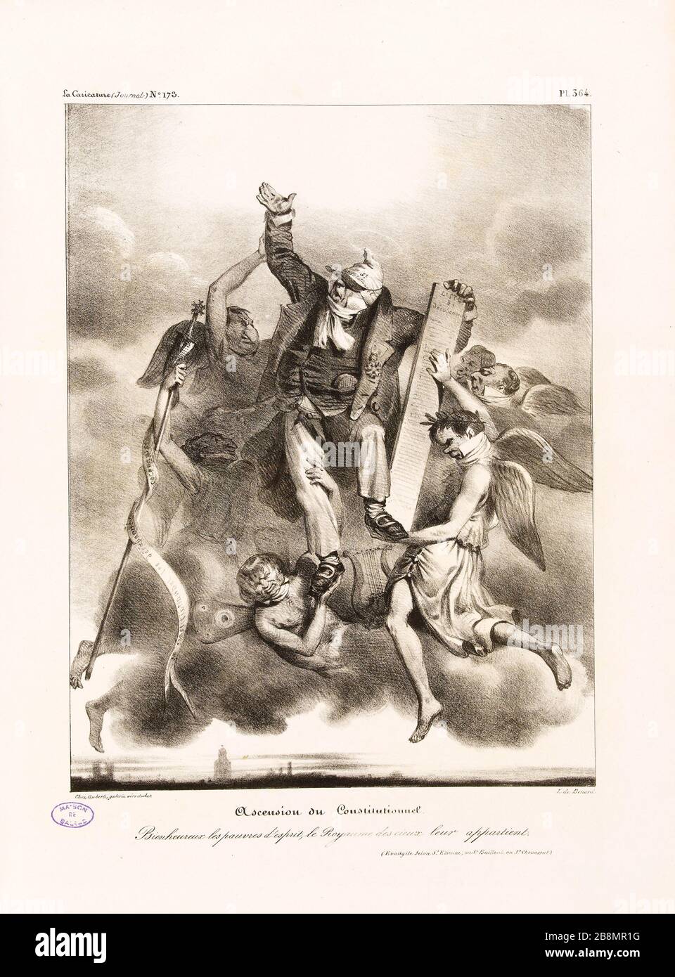 Ascensione della François costituzionale-Fortuné-Antoine Ferogio (1805-1888). Caricature de presse. "Ascension du costituzionnel". Planche parue dans 'la Caricature' du 27 février 1834. Lithographie. Parigi, Maison de Balzac. Foto Stock