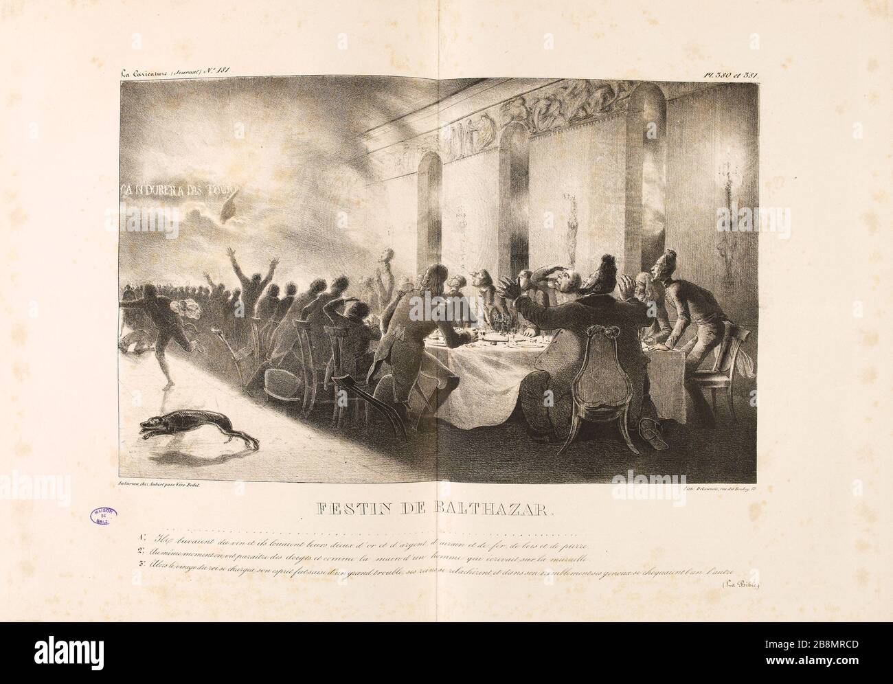 Festa di Belshazzar Charles Joseph Traviès de Villers, dit Traviès (1804-1859). Caricature de presse. "Festin de Balthazar". Planche parue dans 'la Caricature' du 24 avril 1834. Lithographie. Parigi, Maison de Balzac. Foto Stock