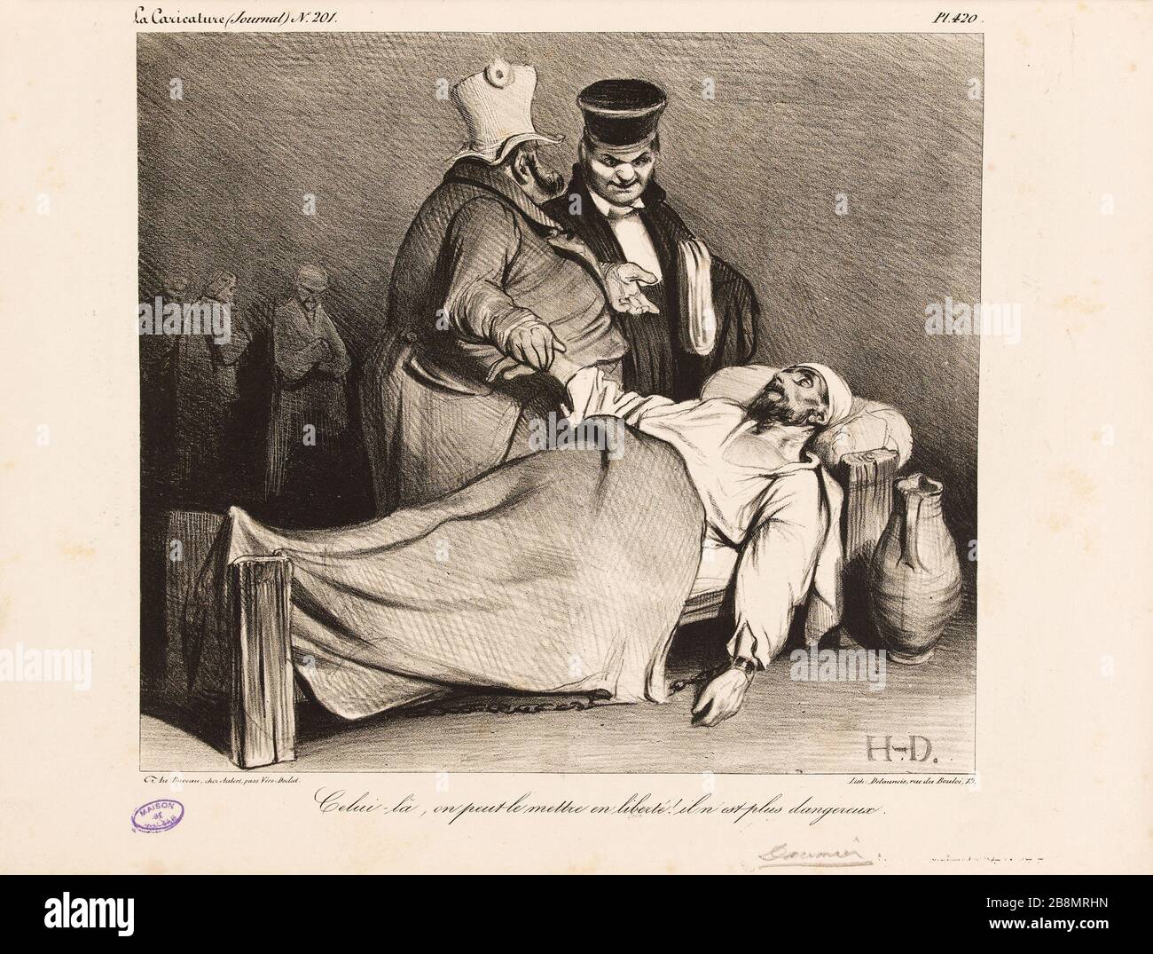 Questo, può essere messo libero! È più pericoloso Honoré Daumier (1808-1879). Caricature de presse. 'Celui-là, sulla nocciola le mettre en liberté ! il n’est plus dangereux'. Planche parue dans 'la Caricature' du 11 settembre 1834. Lithographie. Parigi, Maison de Balzac. Foto Stock