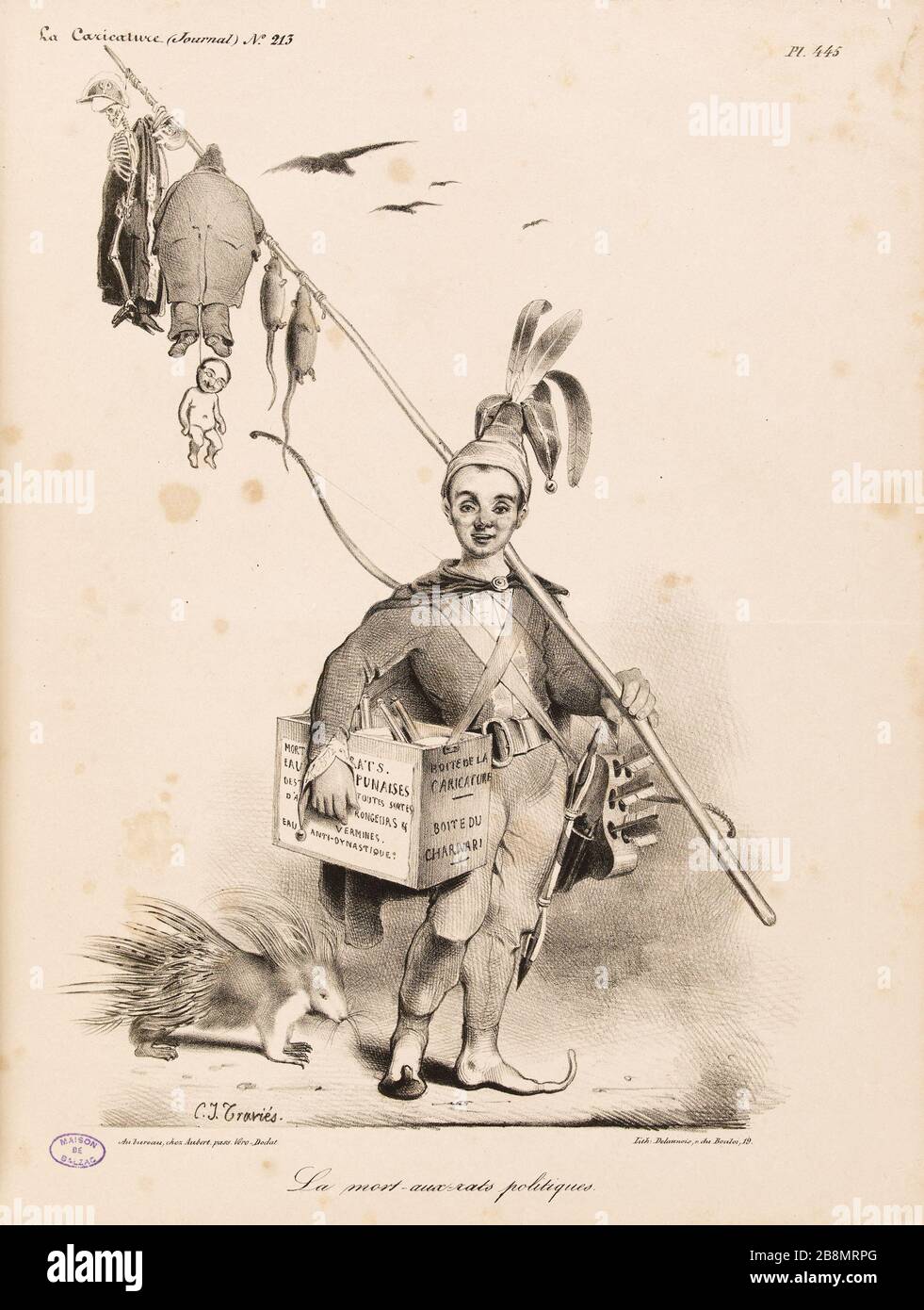 Il veleno politico morto ratto Charles Joseph Traviès de Villers, dit Traviès (1804-1859). Caricature de presse. "La mort-aux-rats politiques". Planche parue dans 'la Caricature' du 4 décembre 1834. Lithographie. Parigi, Maison de Balzac. Foto Stock