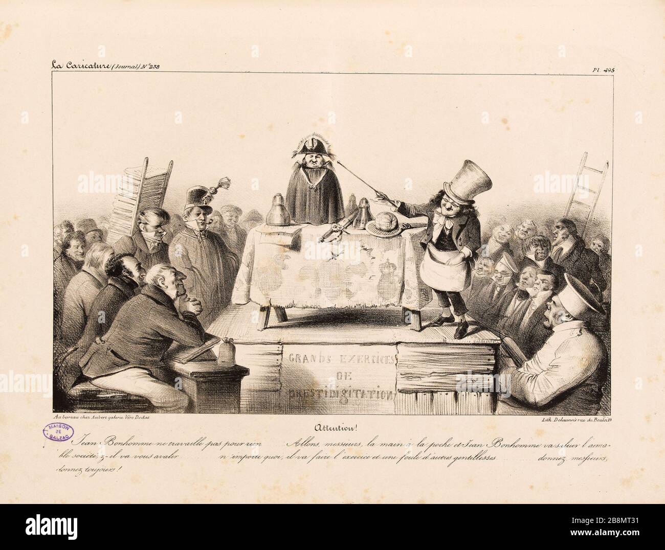 Attenzione ! Anonyme. Caricature de presse. 'Attenzione !.' Planche parue dans 'la Caricature' du 28 mai 1835. Lithographie. Parigi, Maison de Balzac. Foto Stock