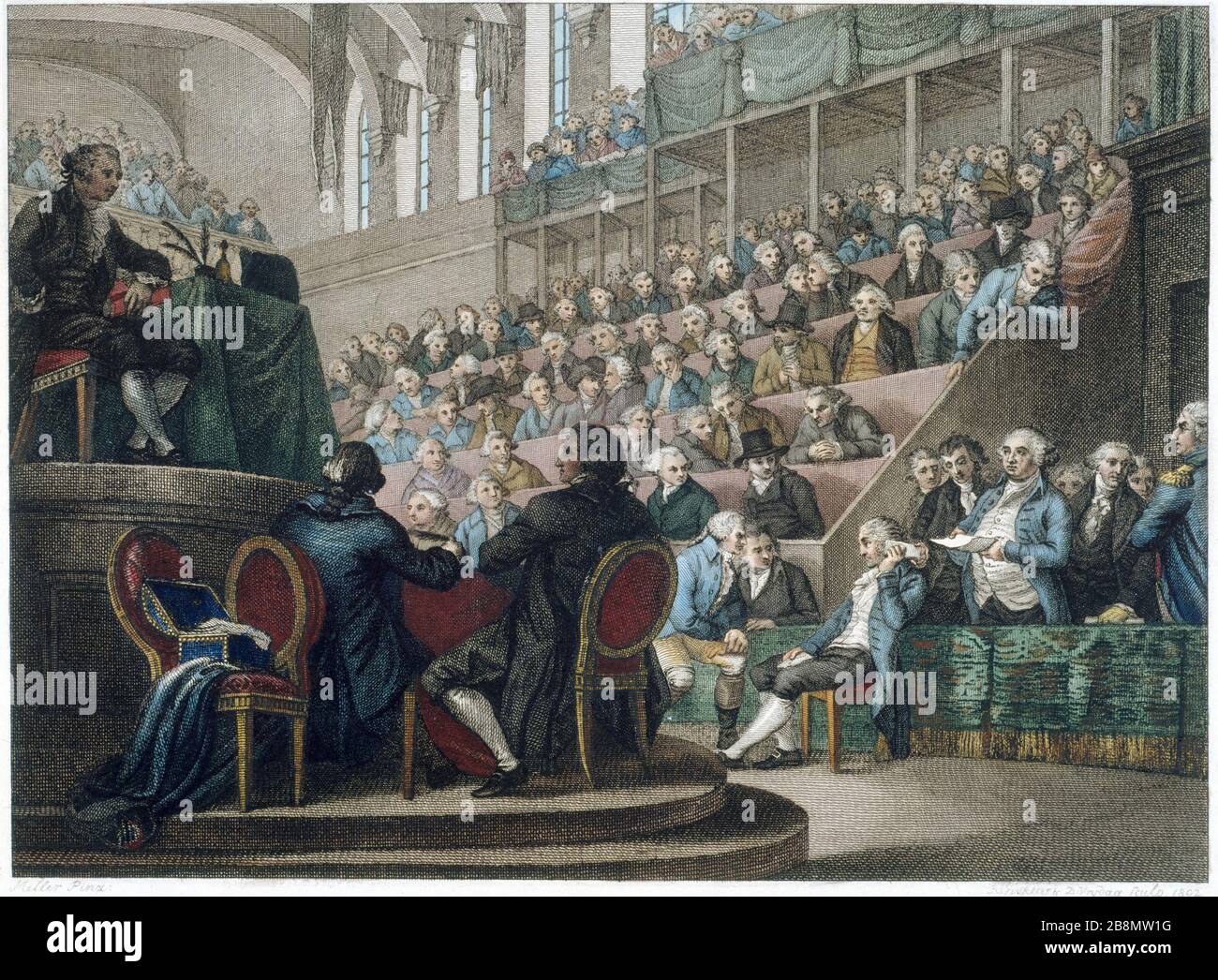 PROCESSO DI LUIGI XVI AL BAR DELLA CONVENZIONE, 26 dicembre 1792 'Procès de Louis XVI à la barre de la Convention, 26 décembre 1792'. Estampe de Schiavonetti et Miller. Parigi, musée Carnavalet. Foto Stock