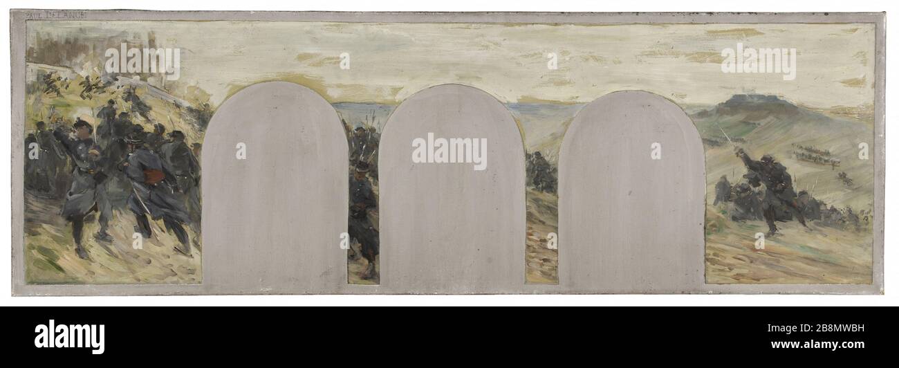 Disegno per l'ufficio del Prefetto del Municipio di Parigi: La difesa esterna Paul Louis Delance (1848-1924). Esquisse pour le cabinet du préfet de l'Hôtel de Ville de Paris : "la défense extérieure". Huile sur cartone mince collé sur toile, 1889. Musée des Beaux-Arts de la Ville de Paris, Petit Palais. Foto Stock