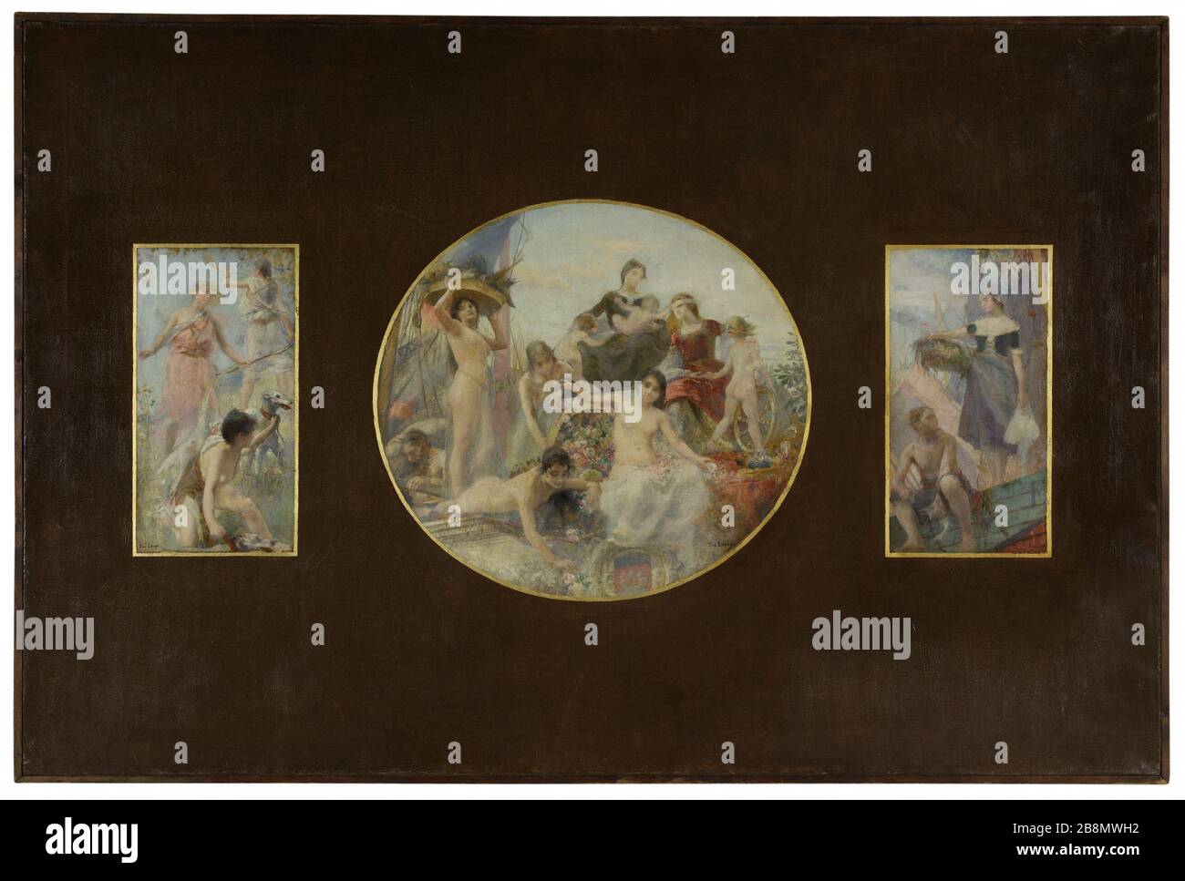 Schizzo per la sala da pranzo dell'Hotel de Ville a Parigi: La caccia. Abbondanza. Il Peach Paul Alexandre Leroy (1860-1942). 'La Chasse. L'Abondance. La Pêche'. Esquisse pour la salle à manger de l'Hôtel de Ville de Paris. Huile sur toile, 1891. Musée des Beaux-Arts de la Ville de Paris, Petit Palais. Foto Stock